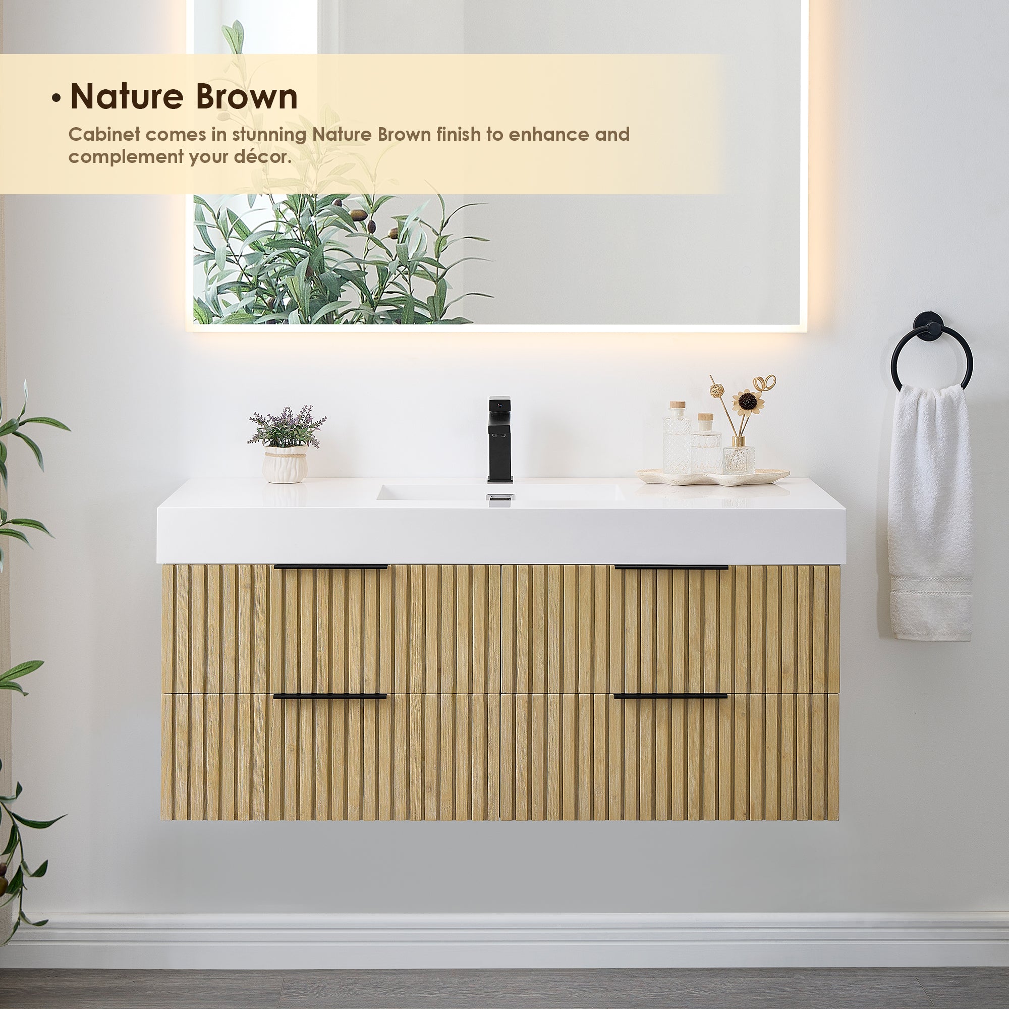 Livia 48" Wall-mounted Single Bathroom Vanity with White Artificial Drop-in Sink