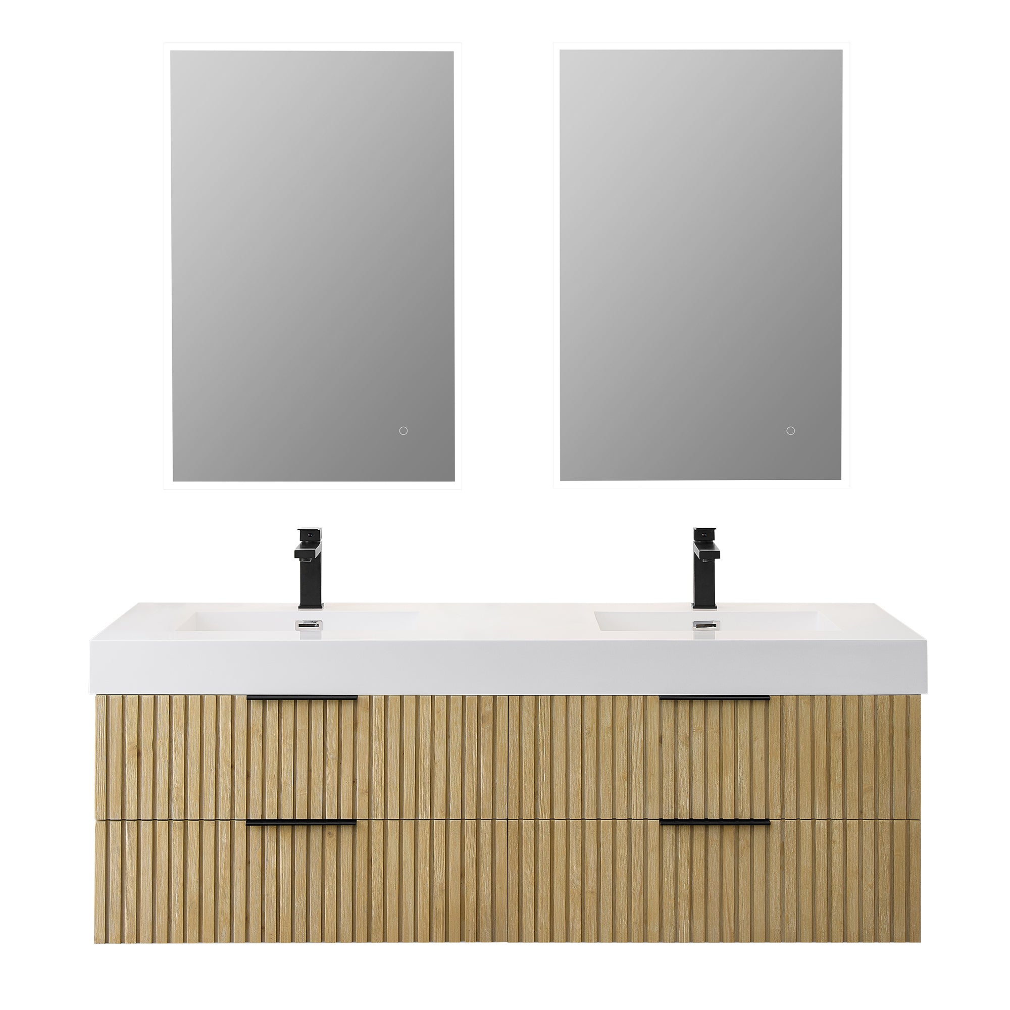 Livia 60" Wall-mounted Double Bathroom Vanity with White Artificial Drop-in Sink