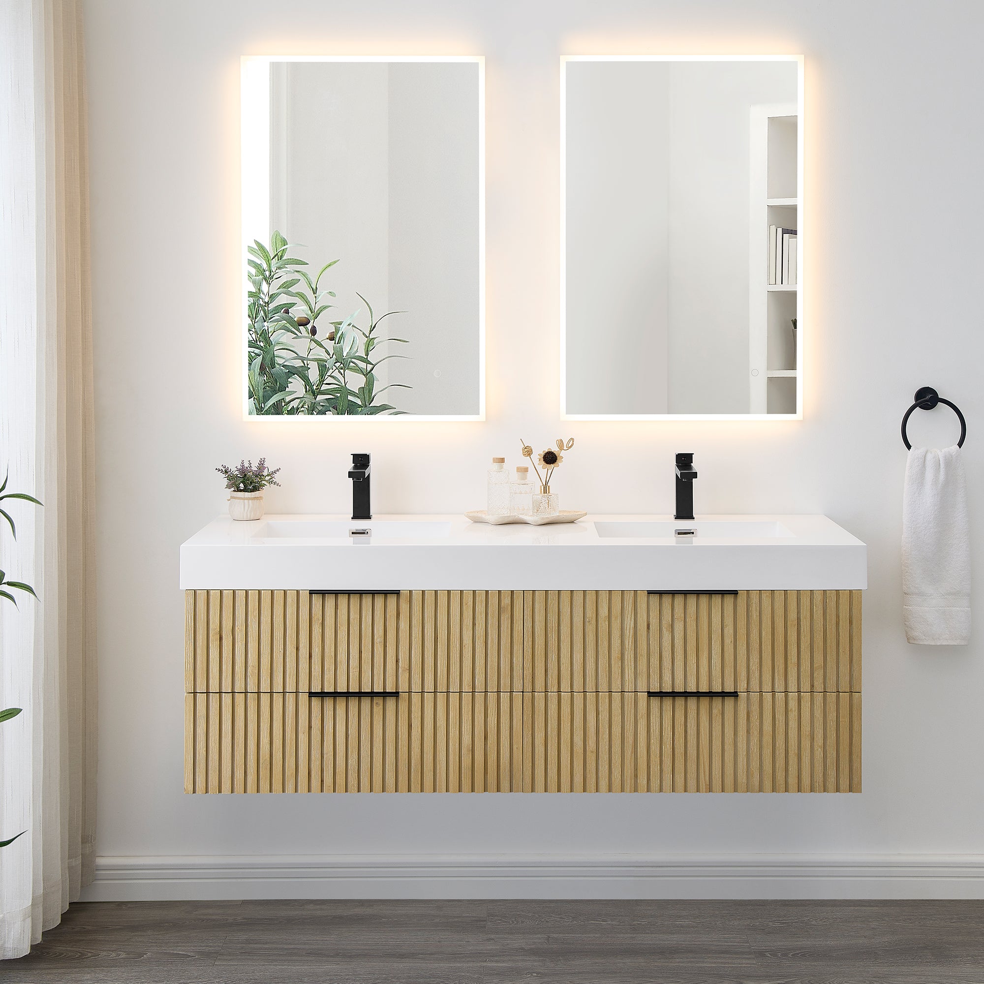 Livia 60" Wall-mounted Double Bathroom Vanity with White Artificial Drop-in Sink