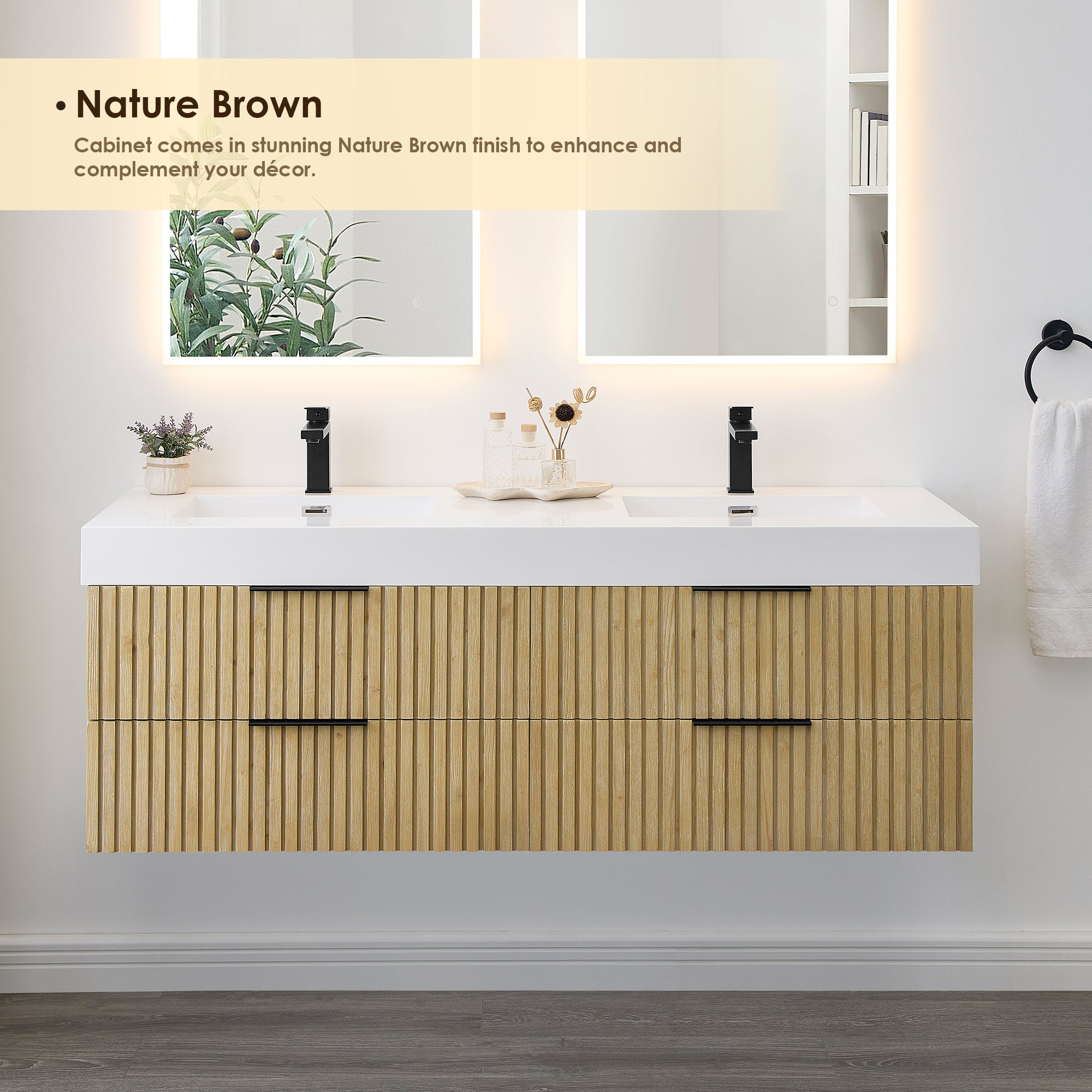 Livia 60" Wall-mounted Double Bathroom Vanity with White Artificial Drop-in Sink