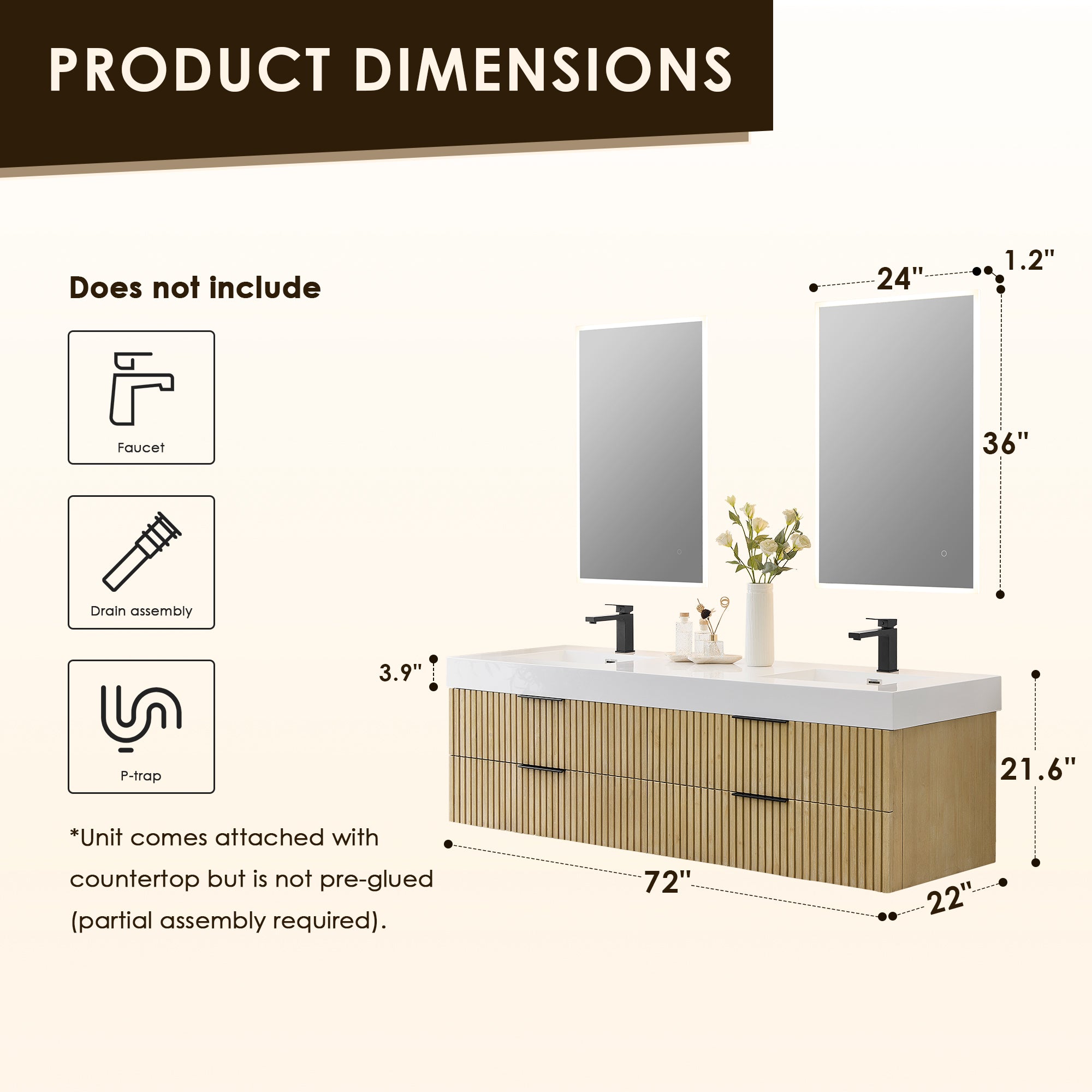 Livia 72" Wall-mounted Double Bathroom Vanity with White Artificial Drop-in Sink