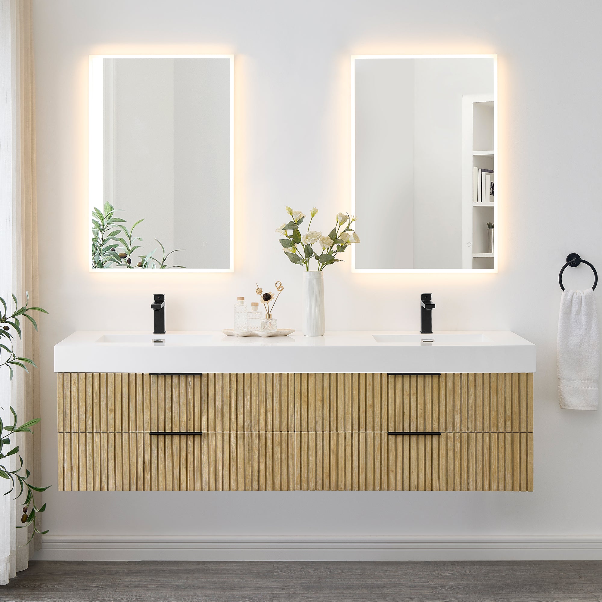 Livia 72" Wall-mounted Double Bathroom Vanity with White Artificial Drop-in Sink