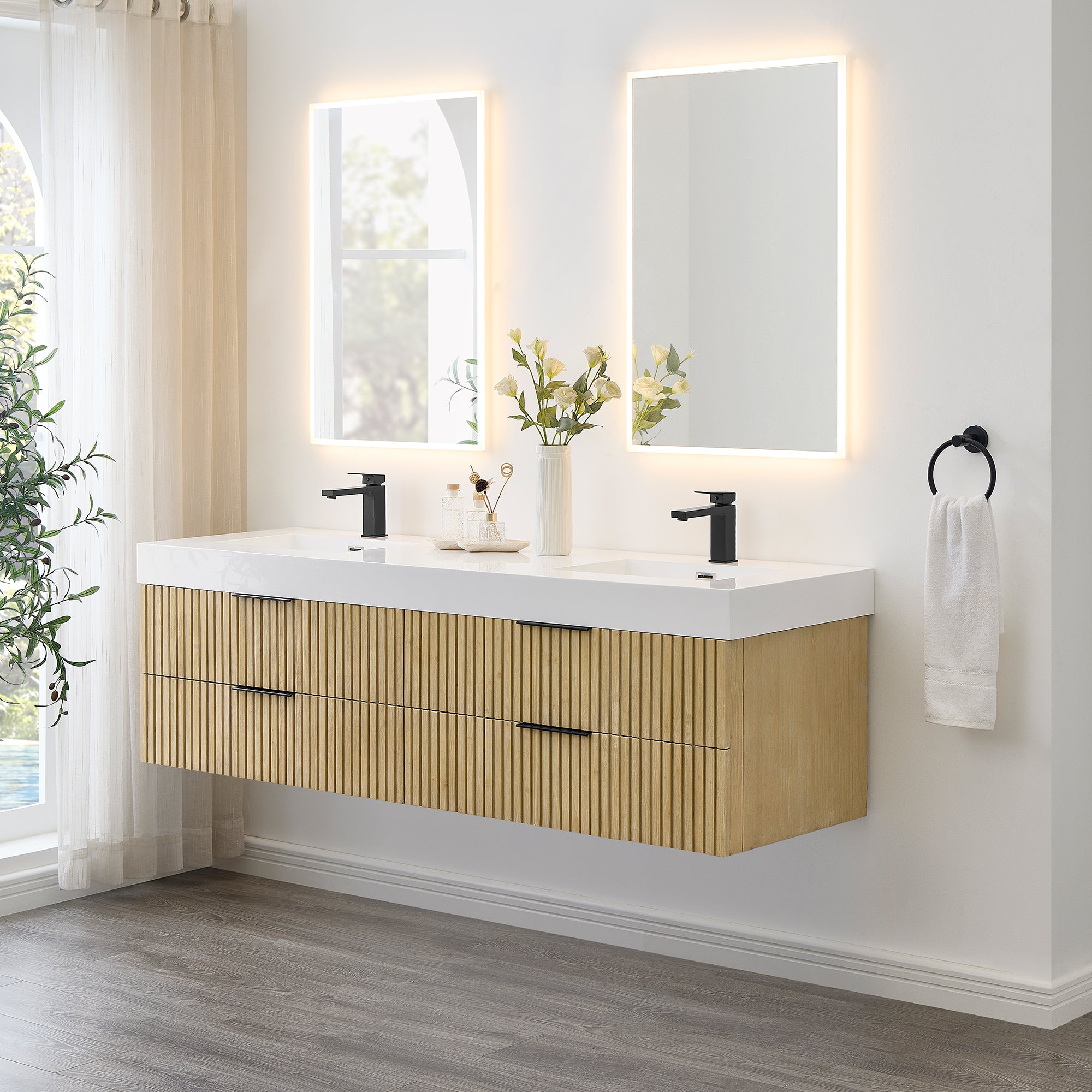 Livia 72" Wall-mounted Double Bathroom Vanity with White Artificial Drop-in Sink