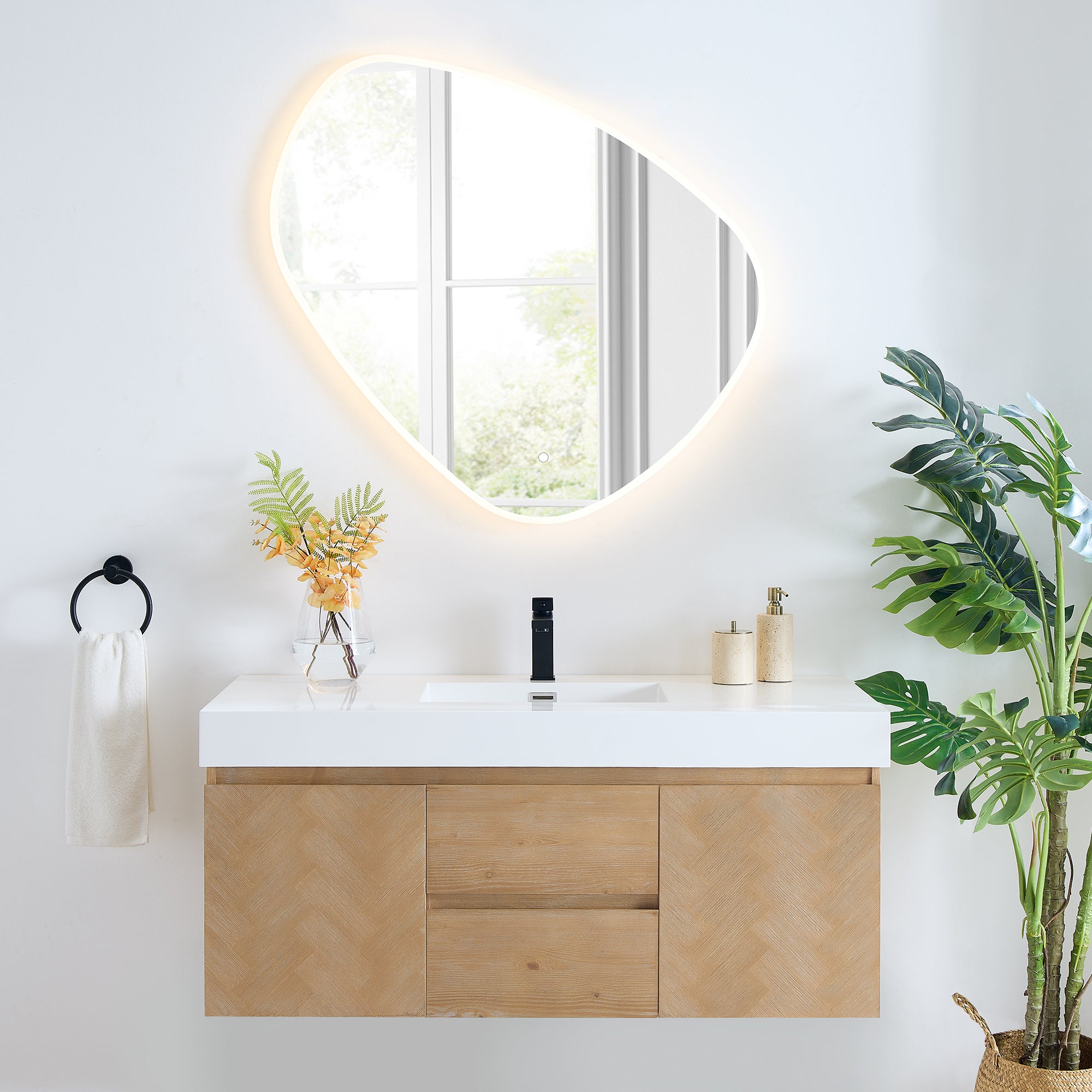 Siena 48" Wall-mounted Single Bathroom Vanity with White Artificial Drop-in Sink