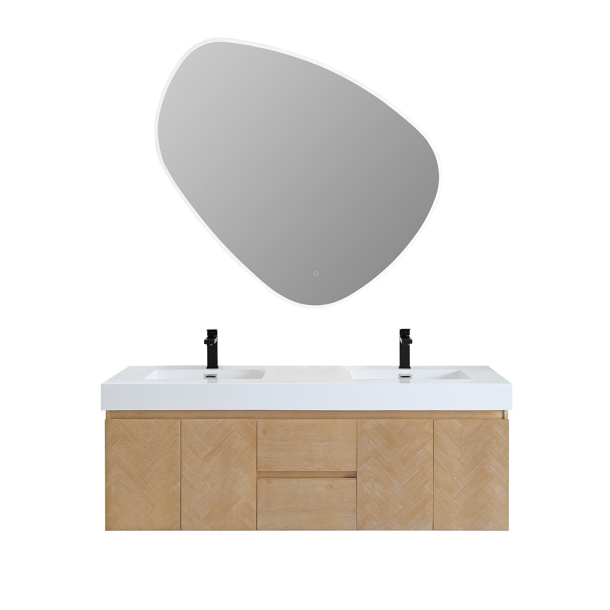 Siena 60" Wall-mounted Double Bathroom Vanity with White Artificial Drop-in Sink