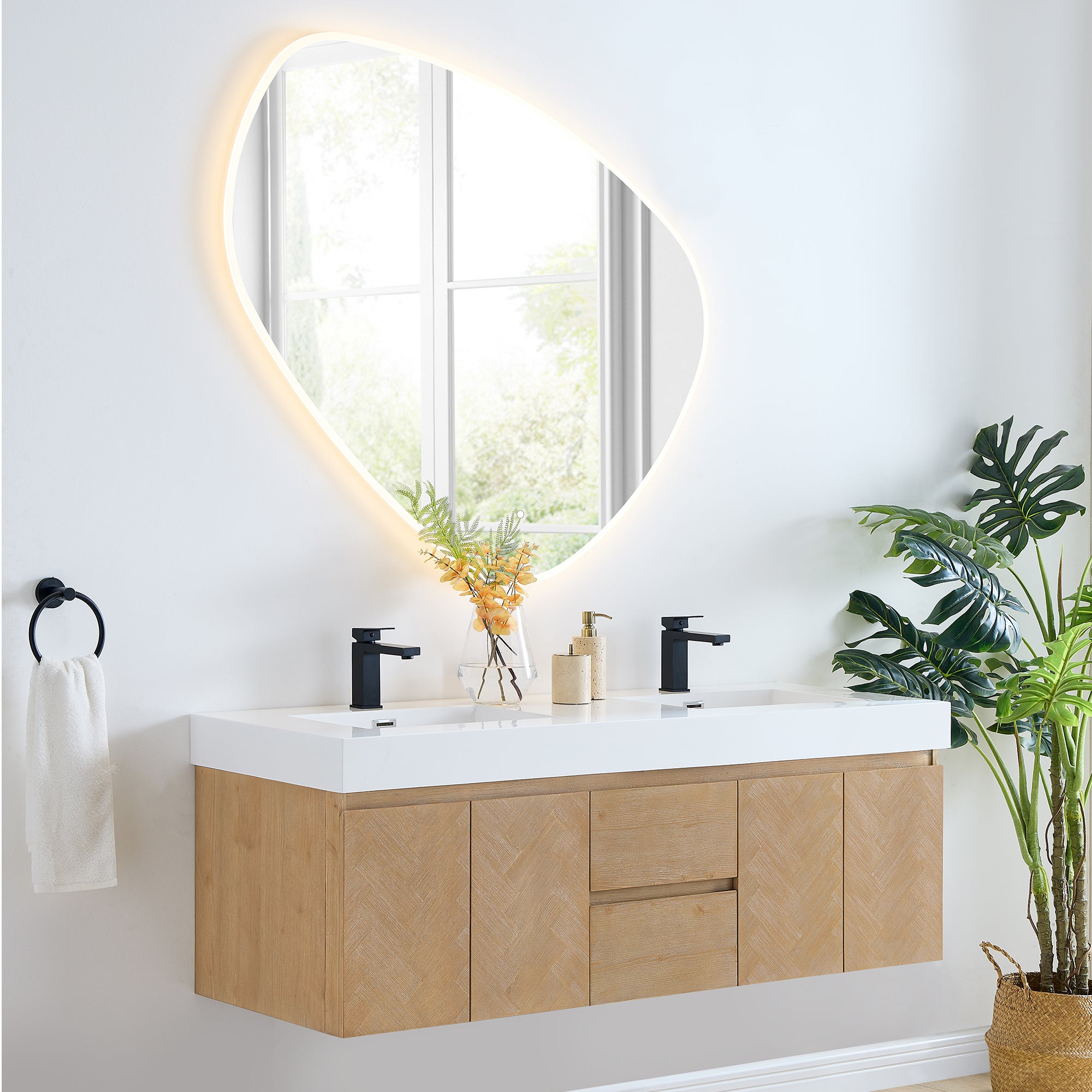 Siena 60" Wall-mounted Double Bathroom Vanity with White Artificial Drop-in Sink