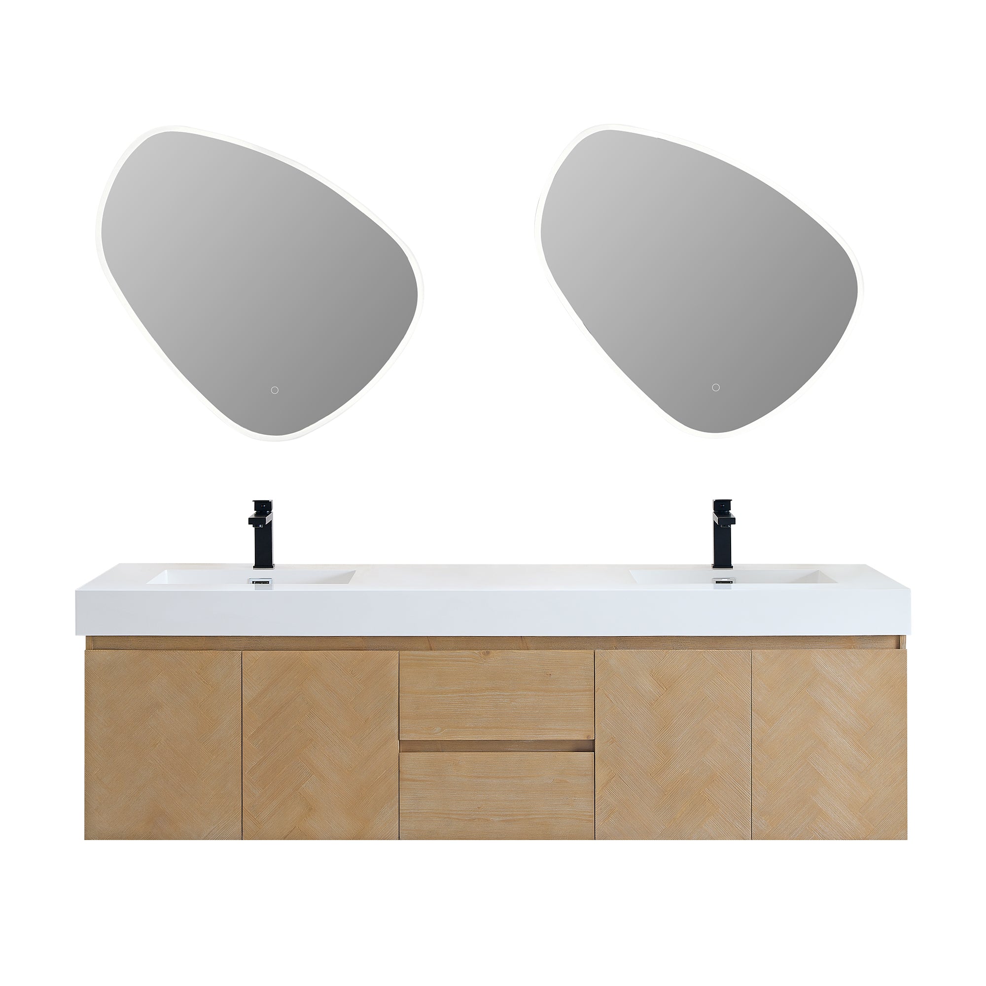 Siena 72" Wall-mounted Double Bathroom Vanity with White Artificial Drop-in Sink