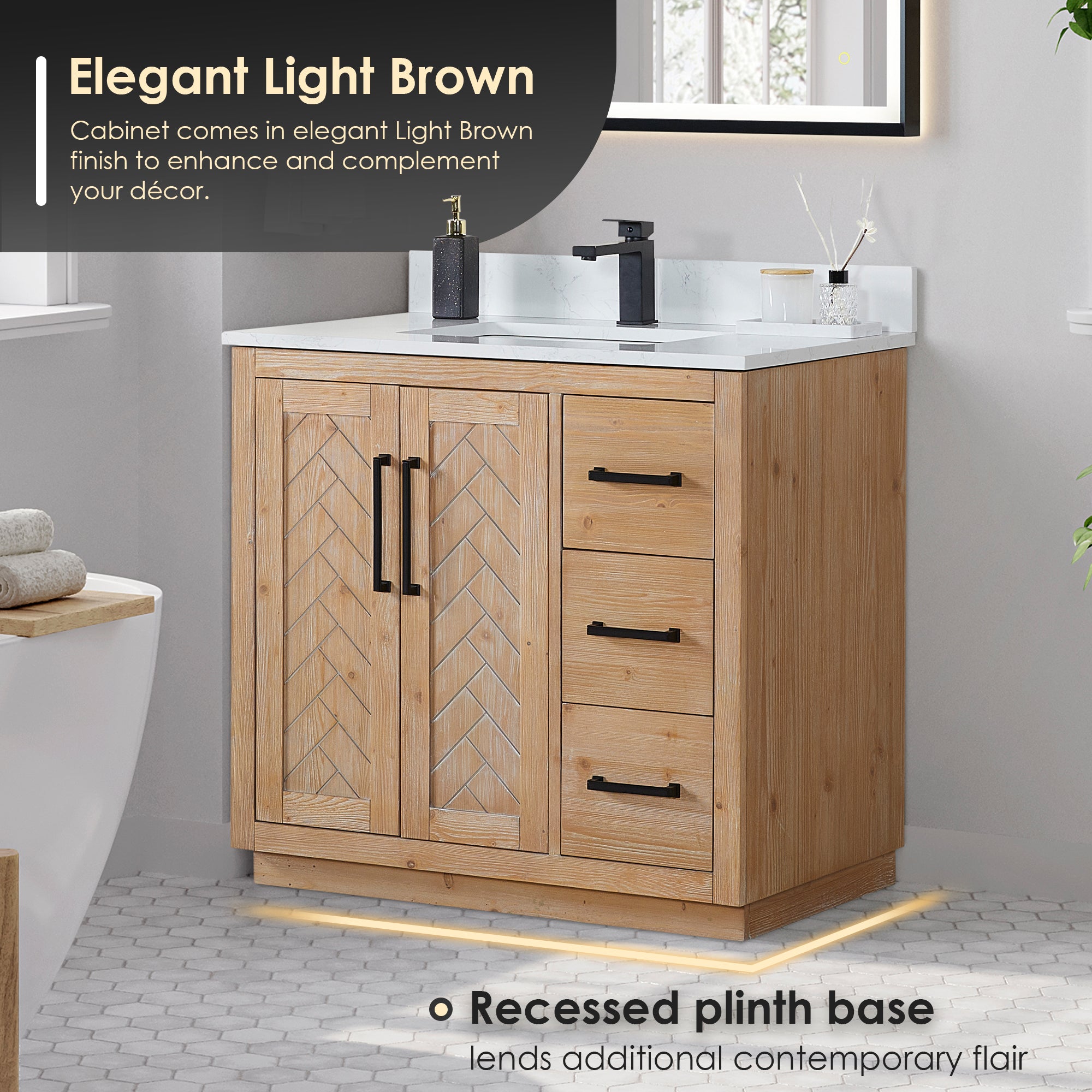 Anais 36" Single Bathroom Vanity in Light Brown with Engineered Stone Countertop