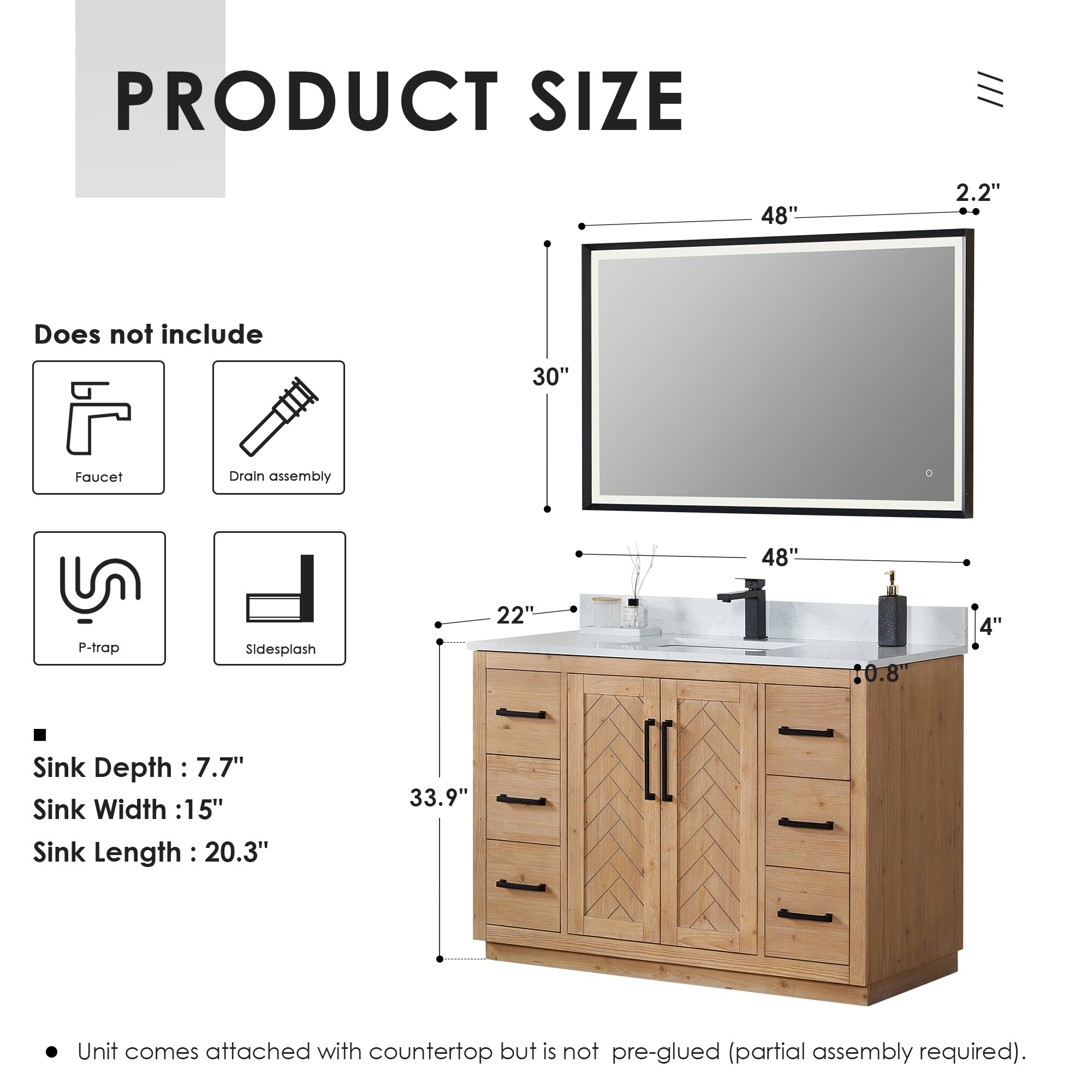 Anais 48" Single Bathroom Vanity in Light Brown with Engineered Stone Countertop