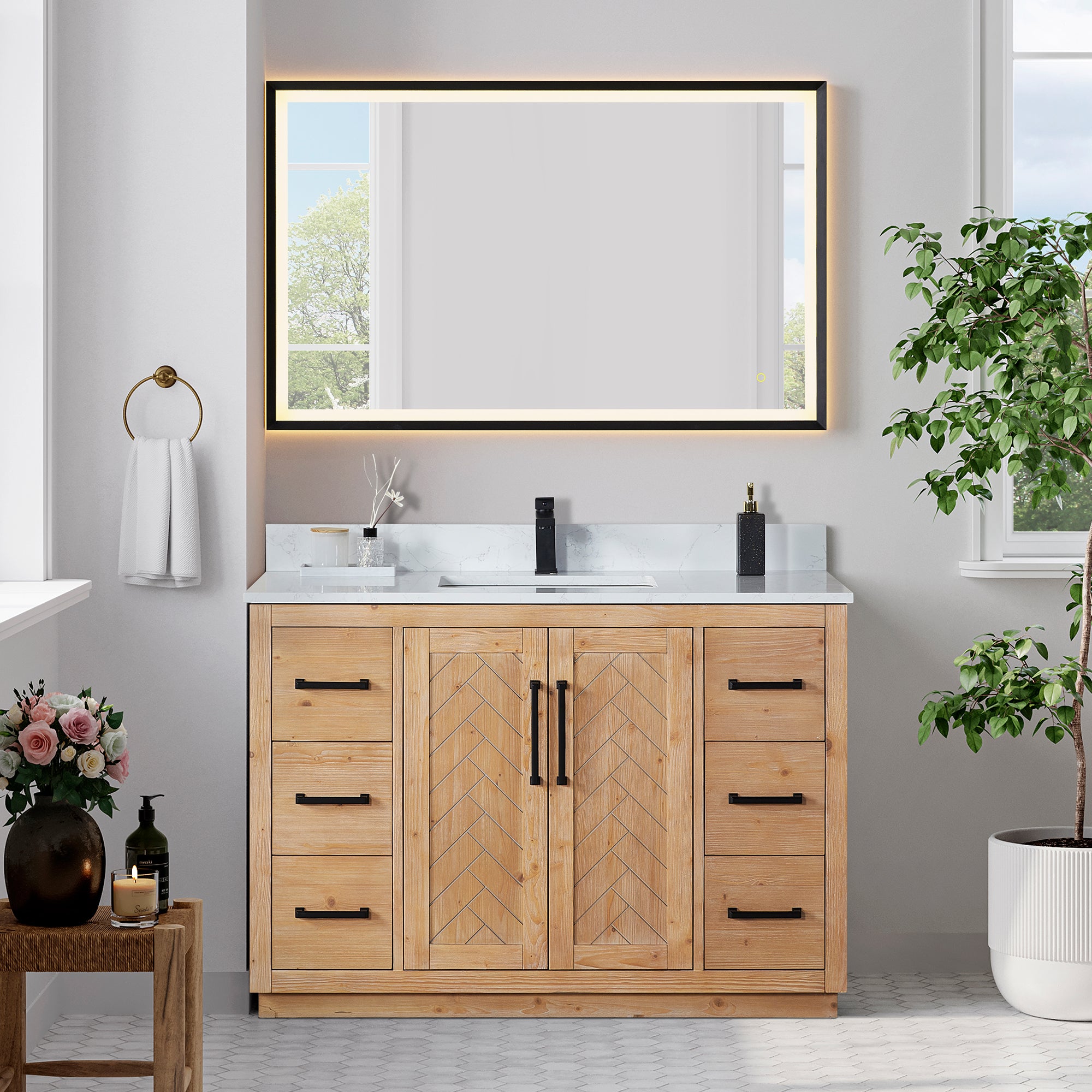 Anais 48" Single Bathroom Vanity in Light Brown with Engineered Stone Countertop