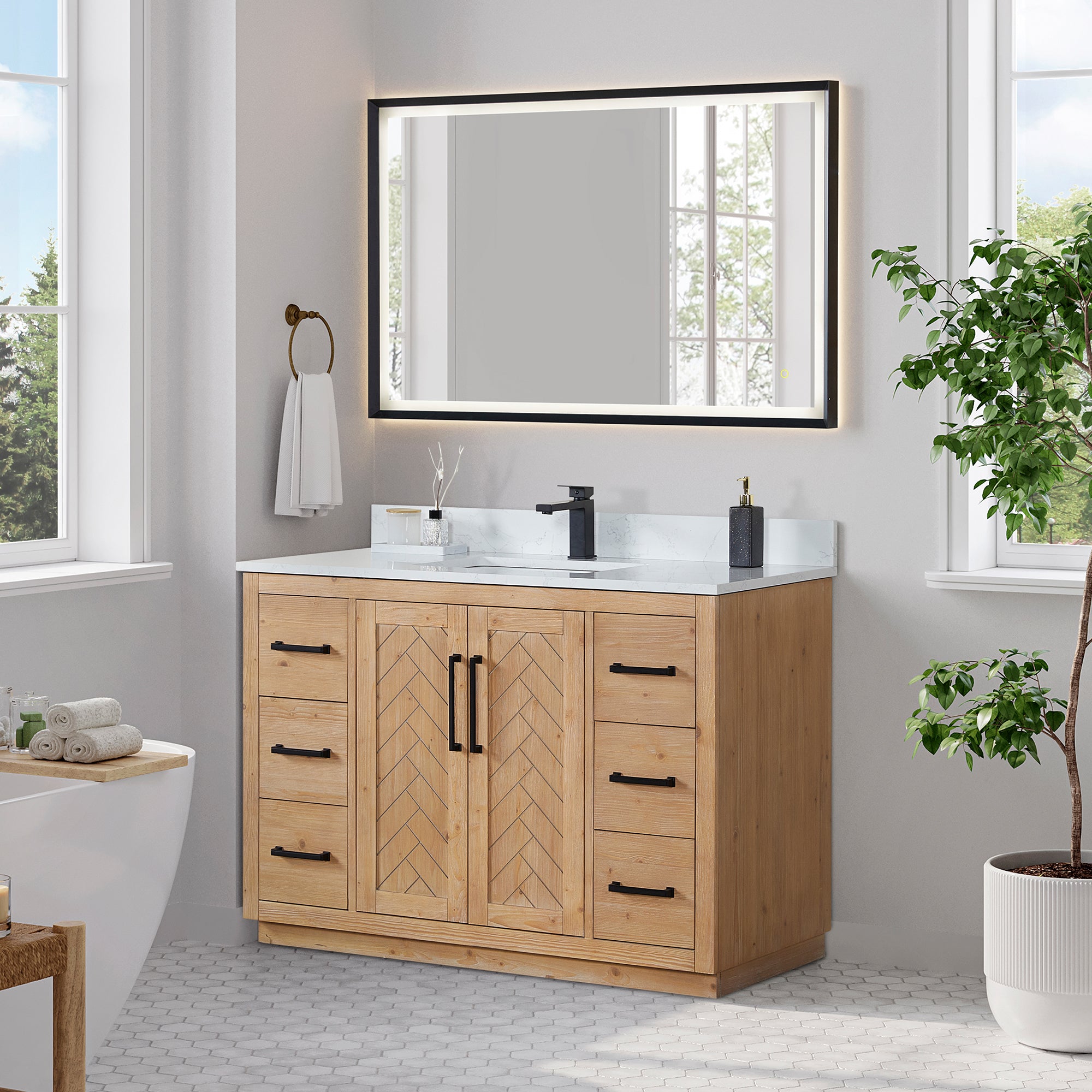 Anais 48" Single Bathroom Vanity in Light Brown with Engineered Stone Countertop