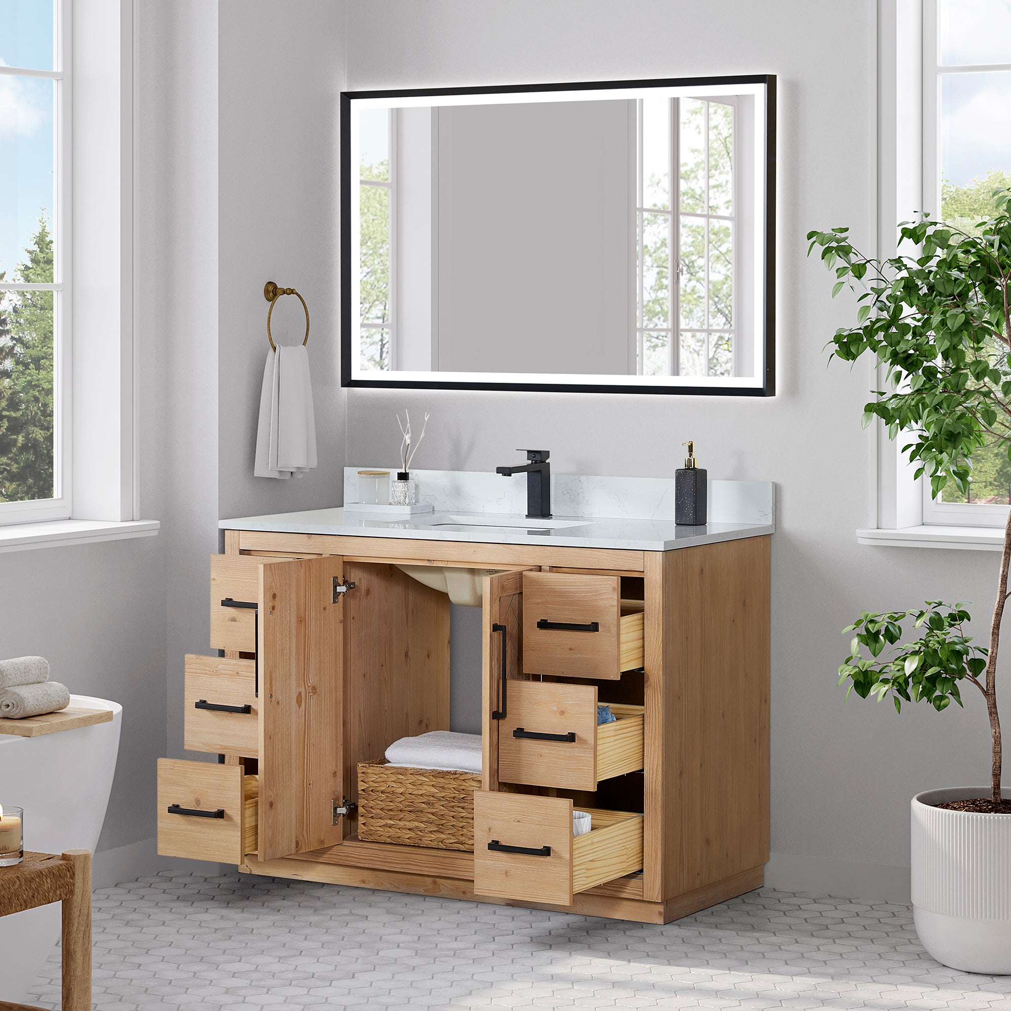 Anais 48" Single Bathroom Vanity in Light Brown with Engineered Stone Countertop