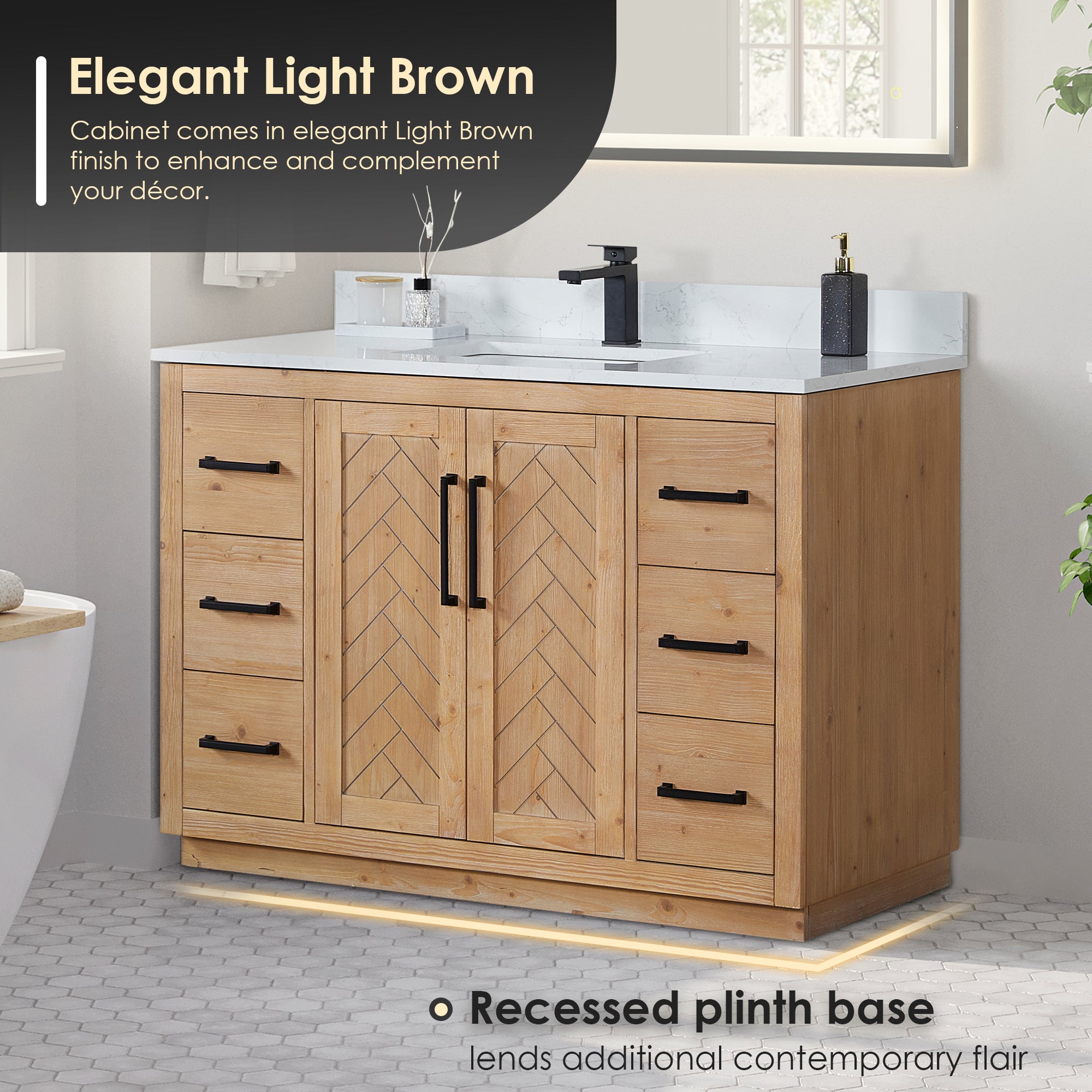 Anais 48" Single Bathroom Vanity in Light Brown with Engineered Stone Countertop