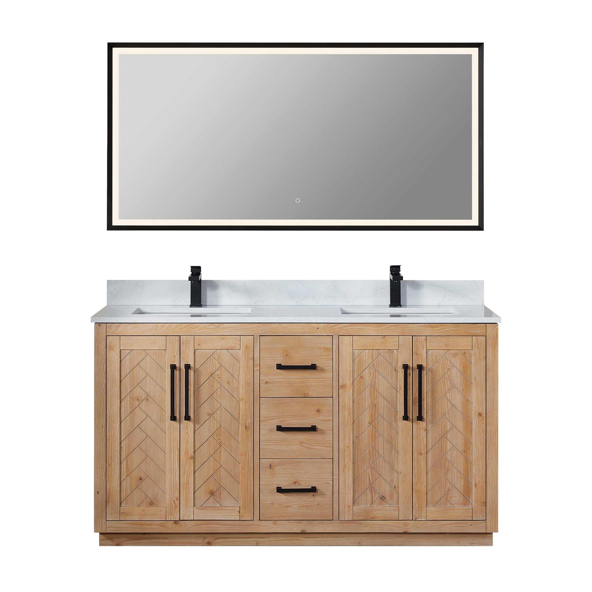 Anais 60" Double Bathroom Vanity in Light Brown with Engineered Stone Countertop