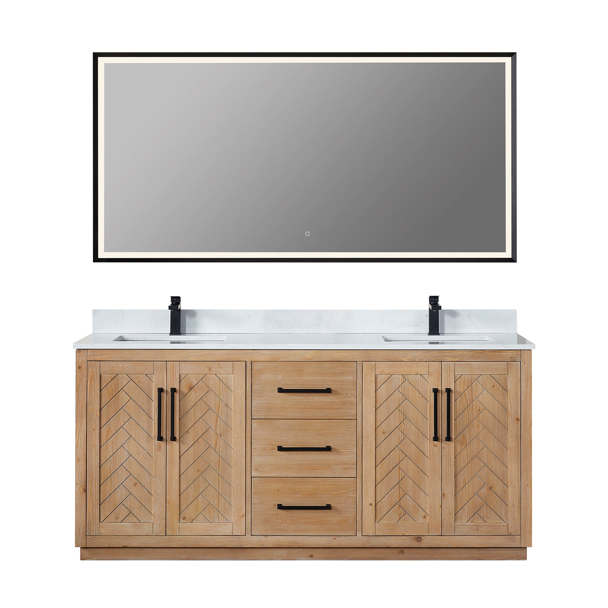 Anais 72" Double Bathroom Vanity in Light Brown with Engineered Stone Countertop