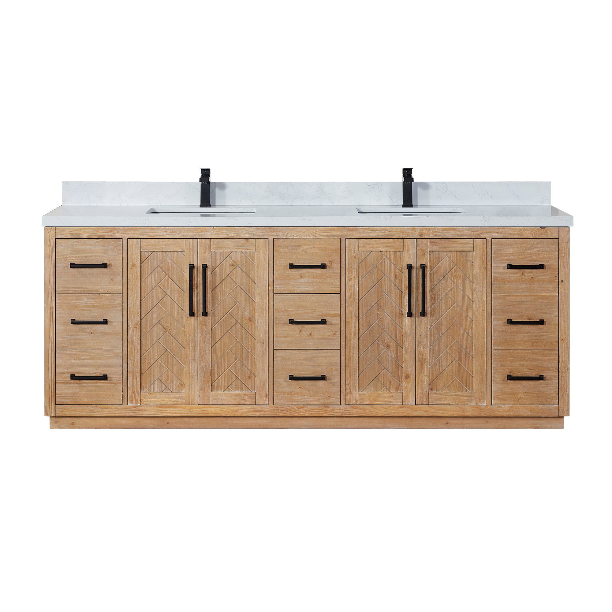 Anais 84" Double Bathroom Vanity in Light Brown with Engineered Stone Countertop