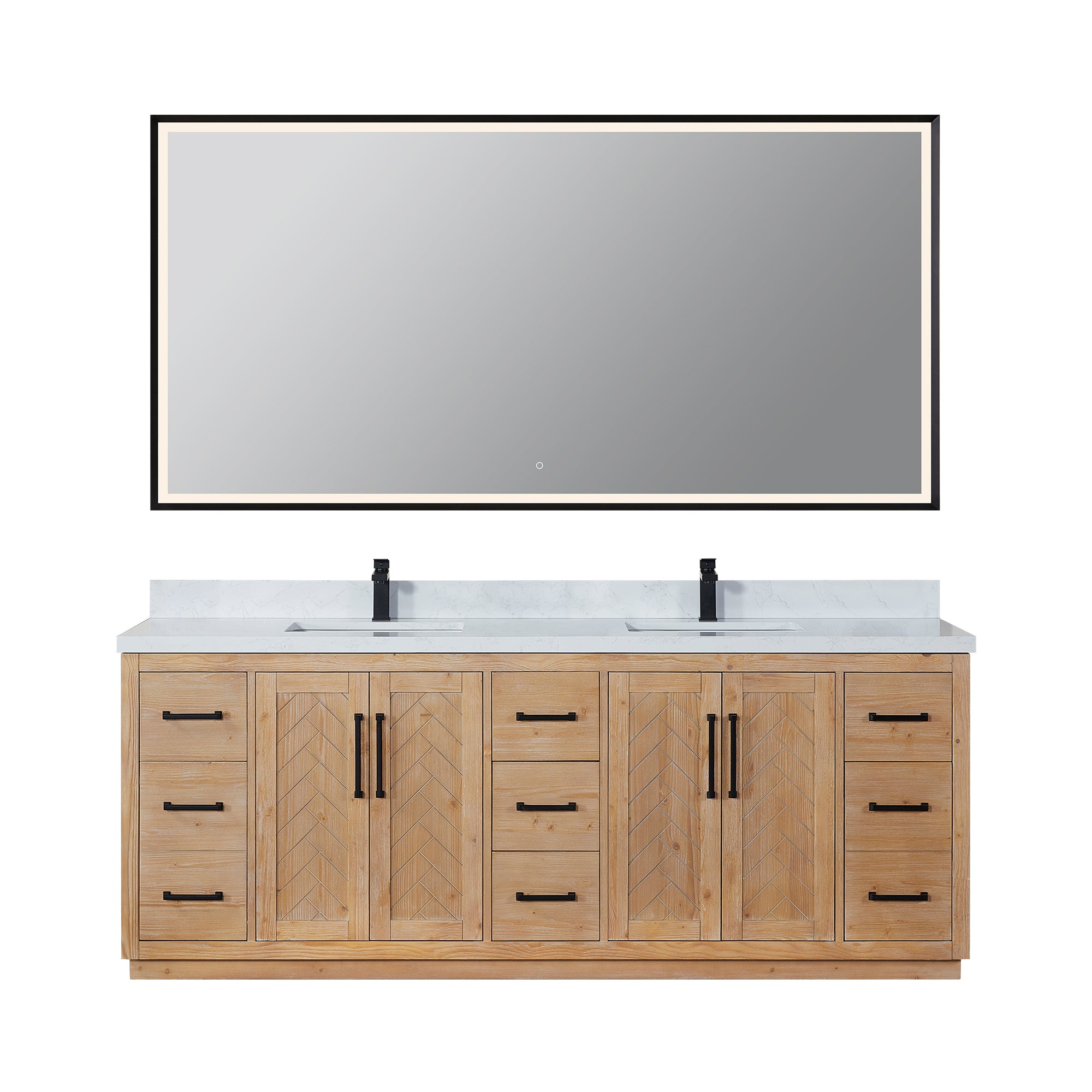 Anais 84" Double Bathroom Vanity in Light Brown with Engineered Stone Countertop