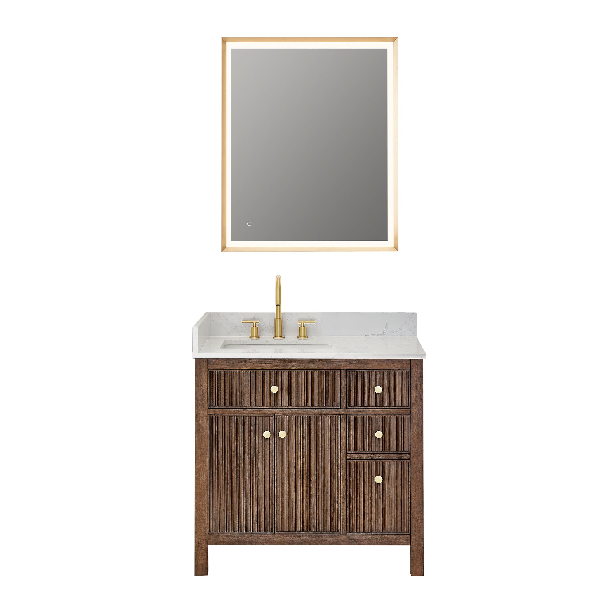 Cerrito 36" Single Bathroom Vanity with Grain White Engineered Stone Countertop