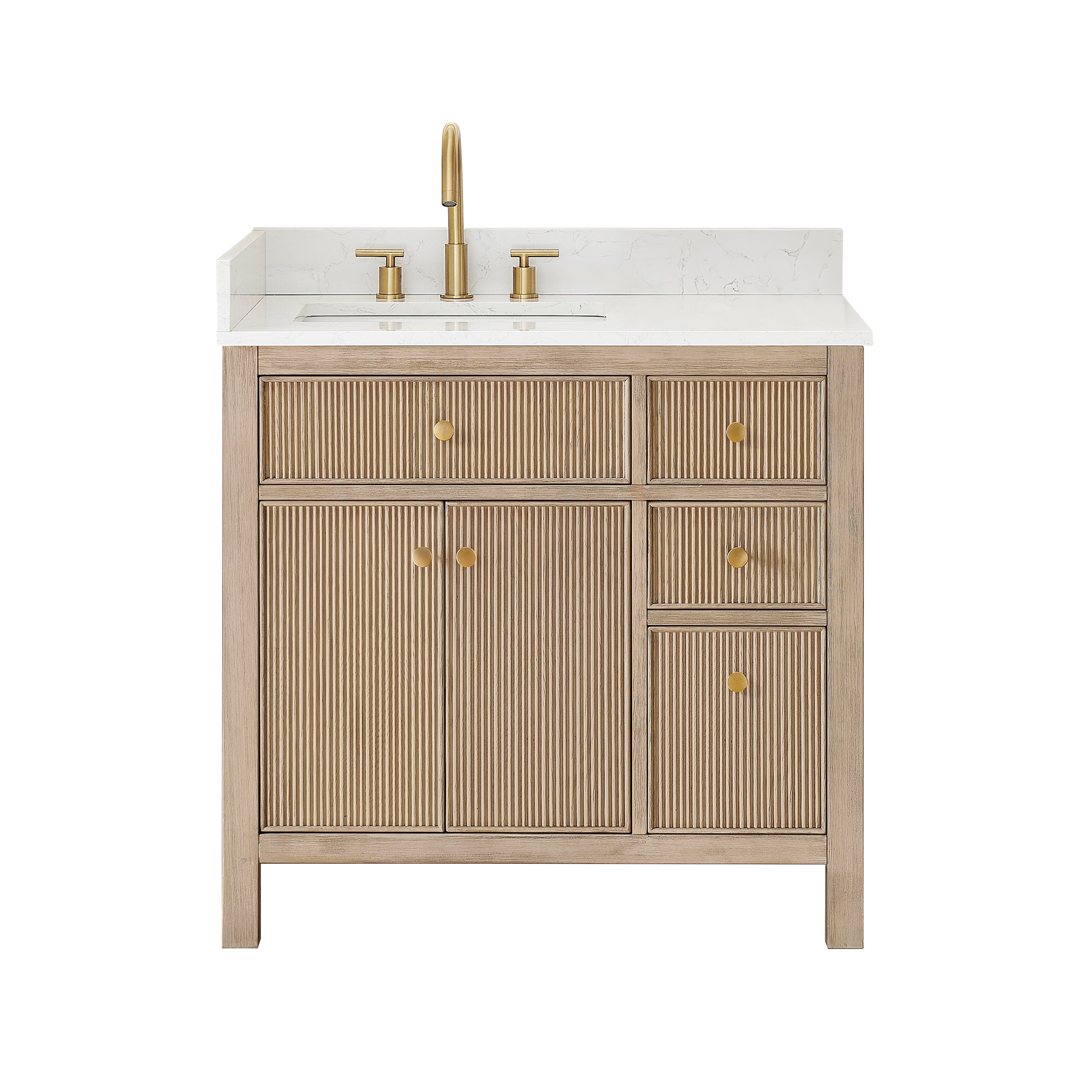 Cerrito 36" Single Bathroom Vanity with Grain White Engineered Stone Countertop