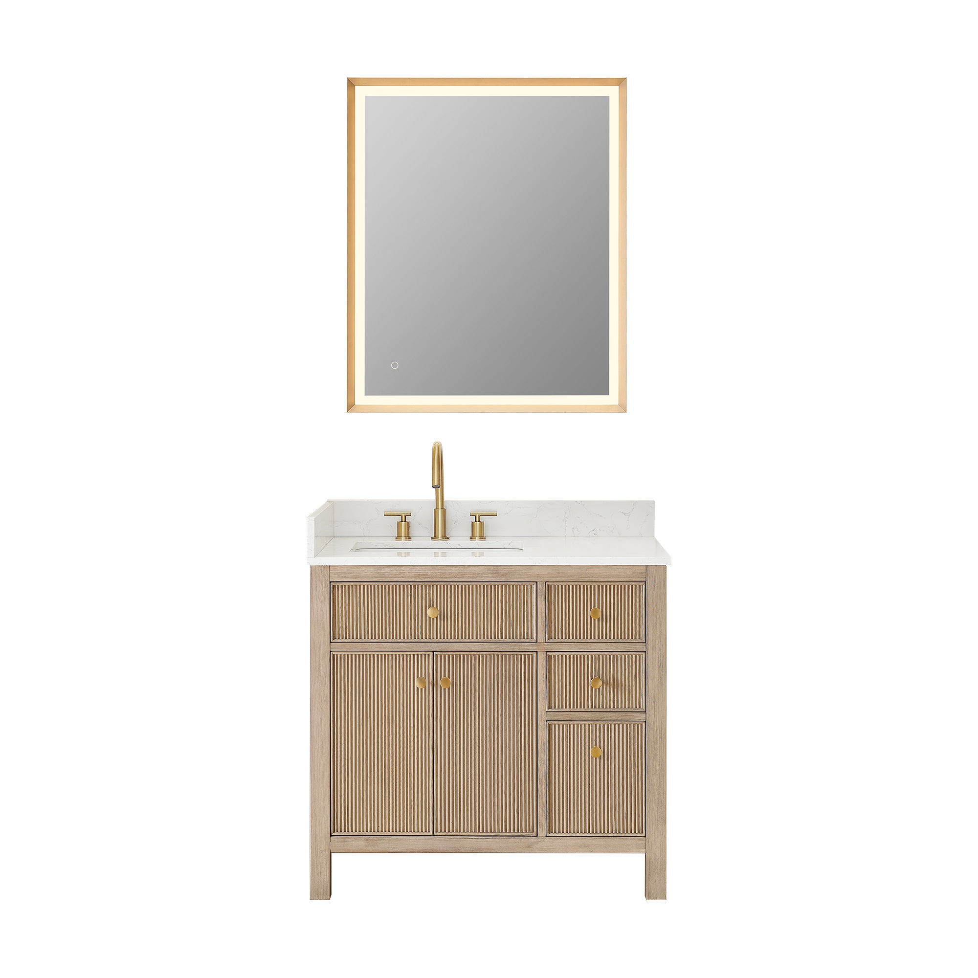 Cerrito 36" Single Bathroom Vanity with Grain White Engineered Stone Countertop