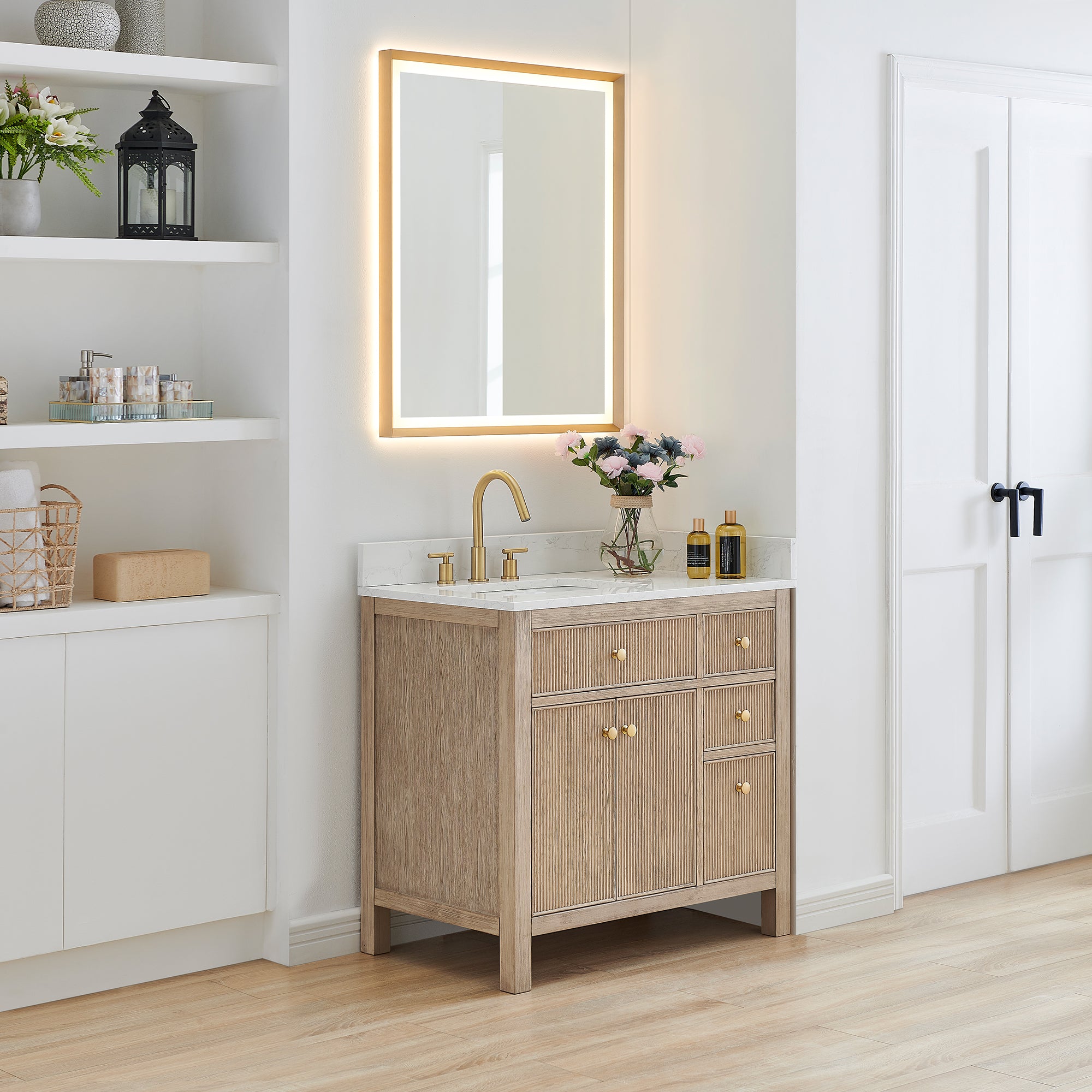 Cerrito 36" Single Bathroom Vanity with Grain White Engineered Stone Countertop