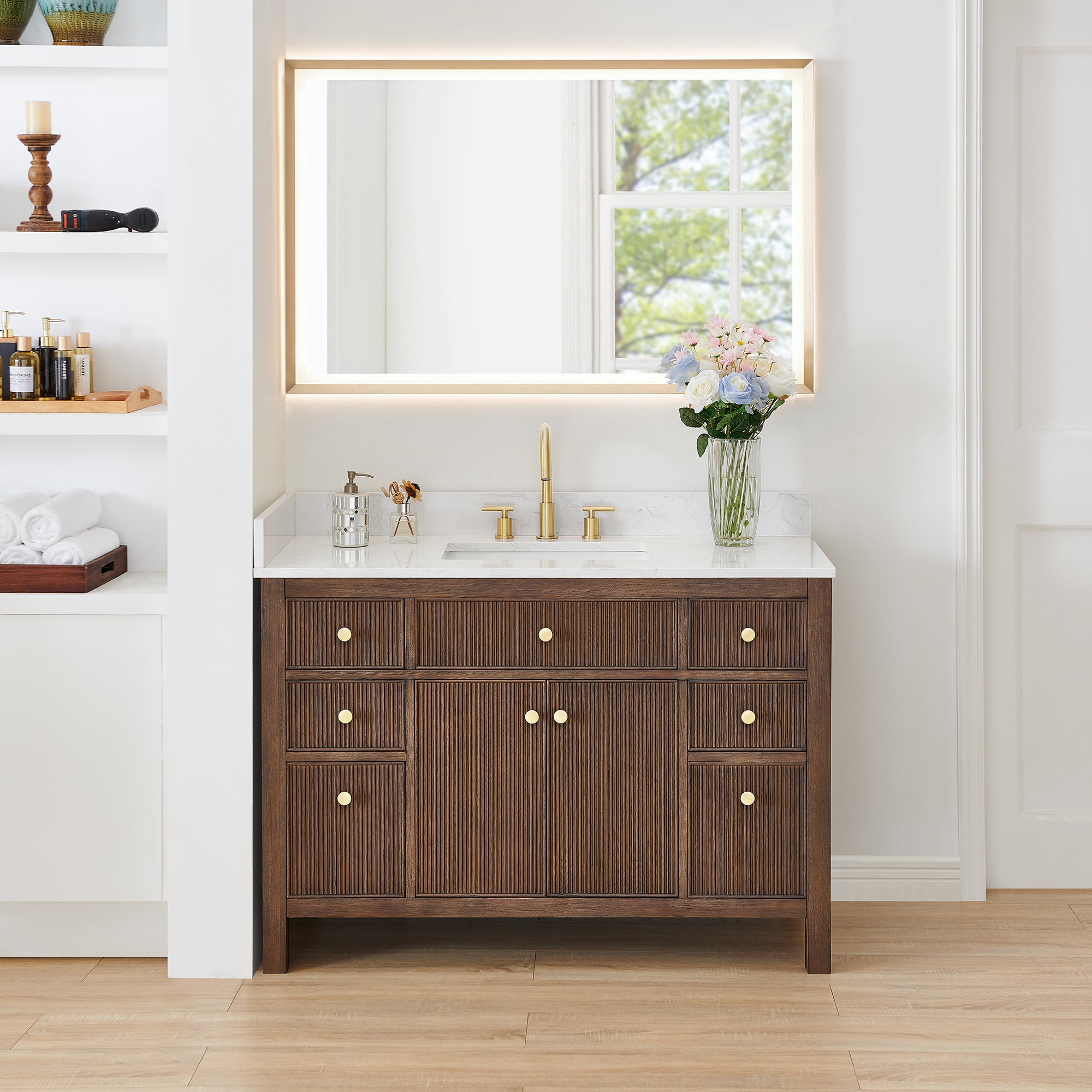 Cerrito 48" Single Bathroom Vanity with Grain White Engineered Stone Countertop