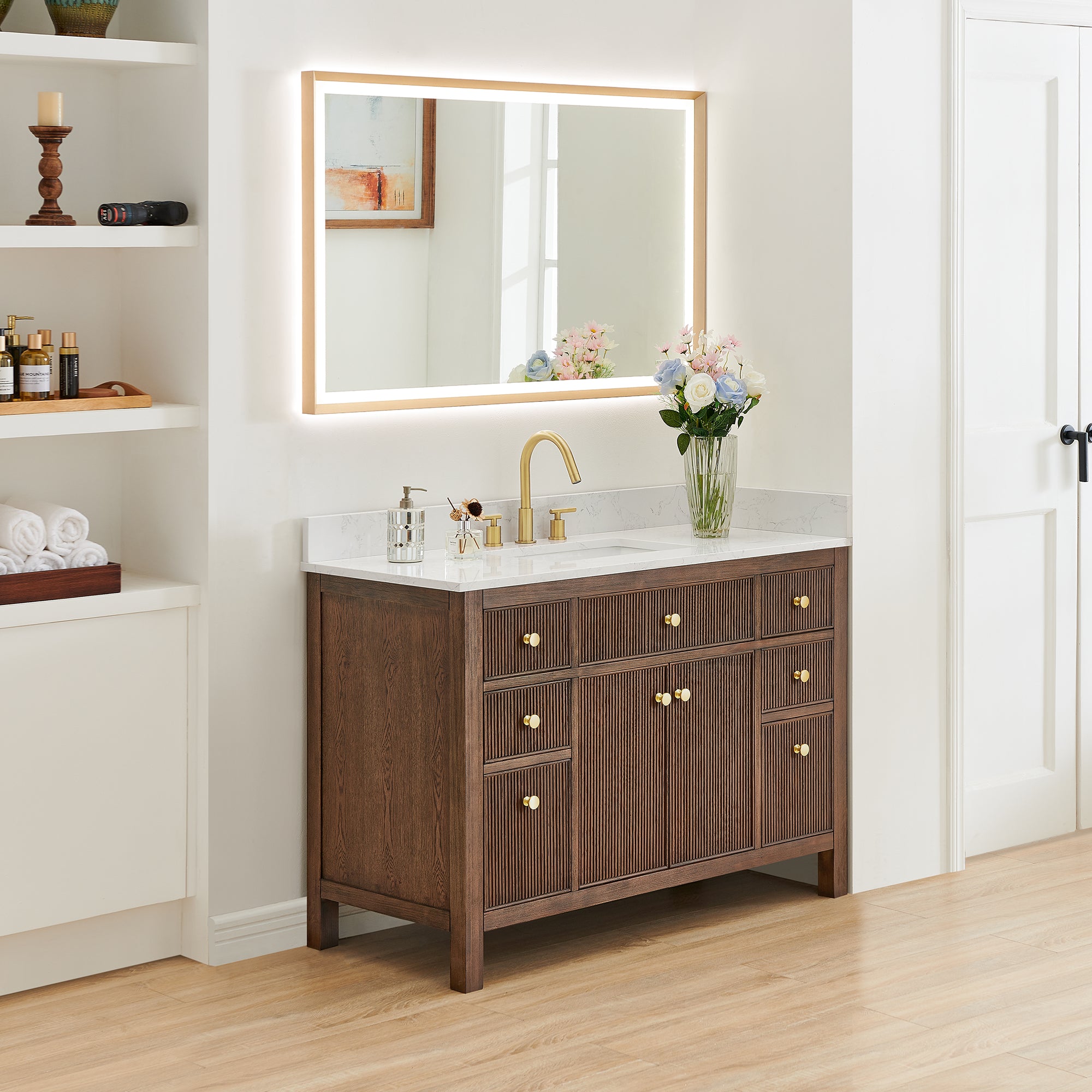 Cerrito 48" Single Bathroom Vanity with Grain White Engineered Stone Countertop