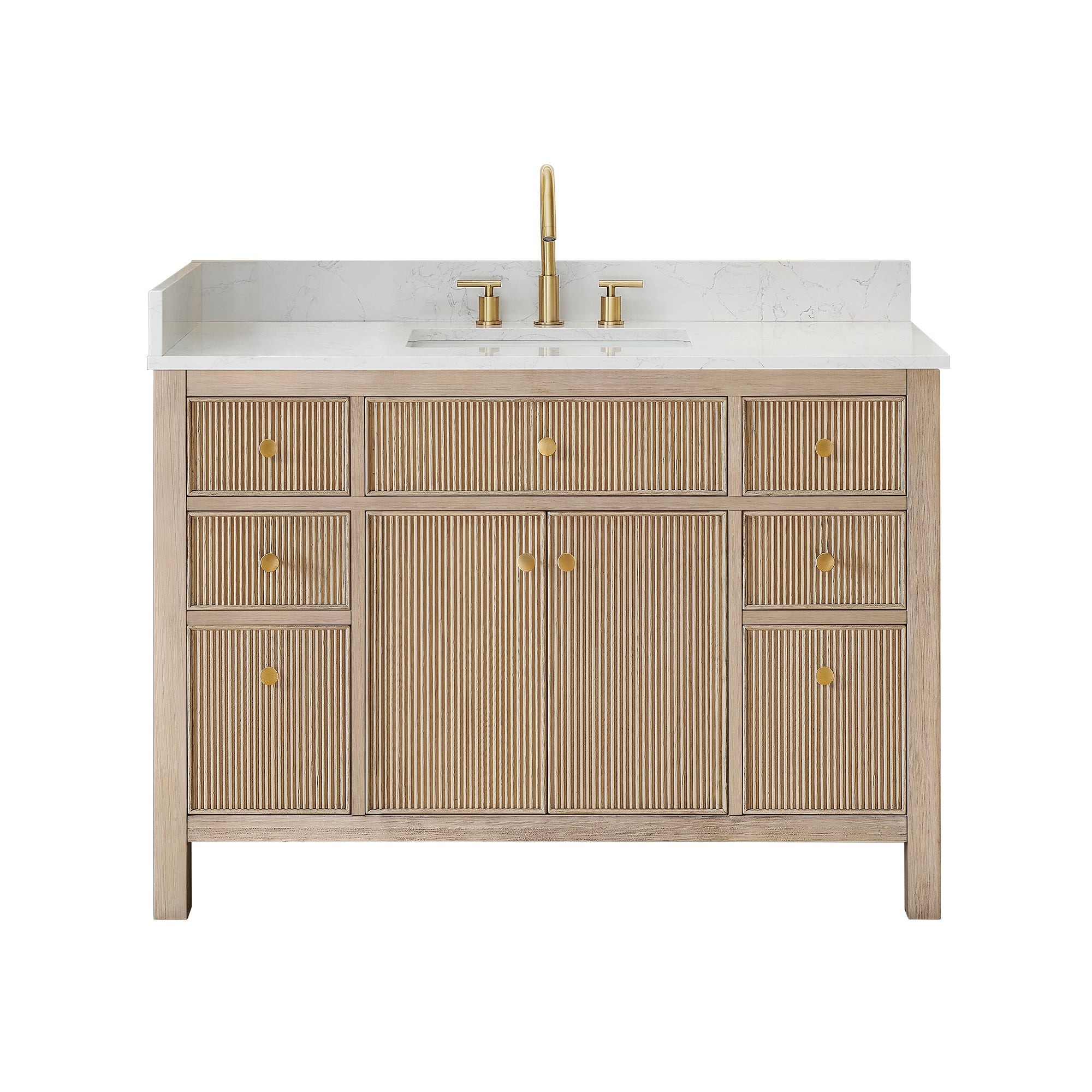 Cerrito 48" Single Bathroom Vanity with Grain White Engineered Stone Countertop