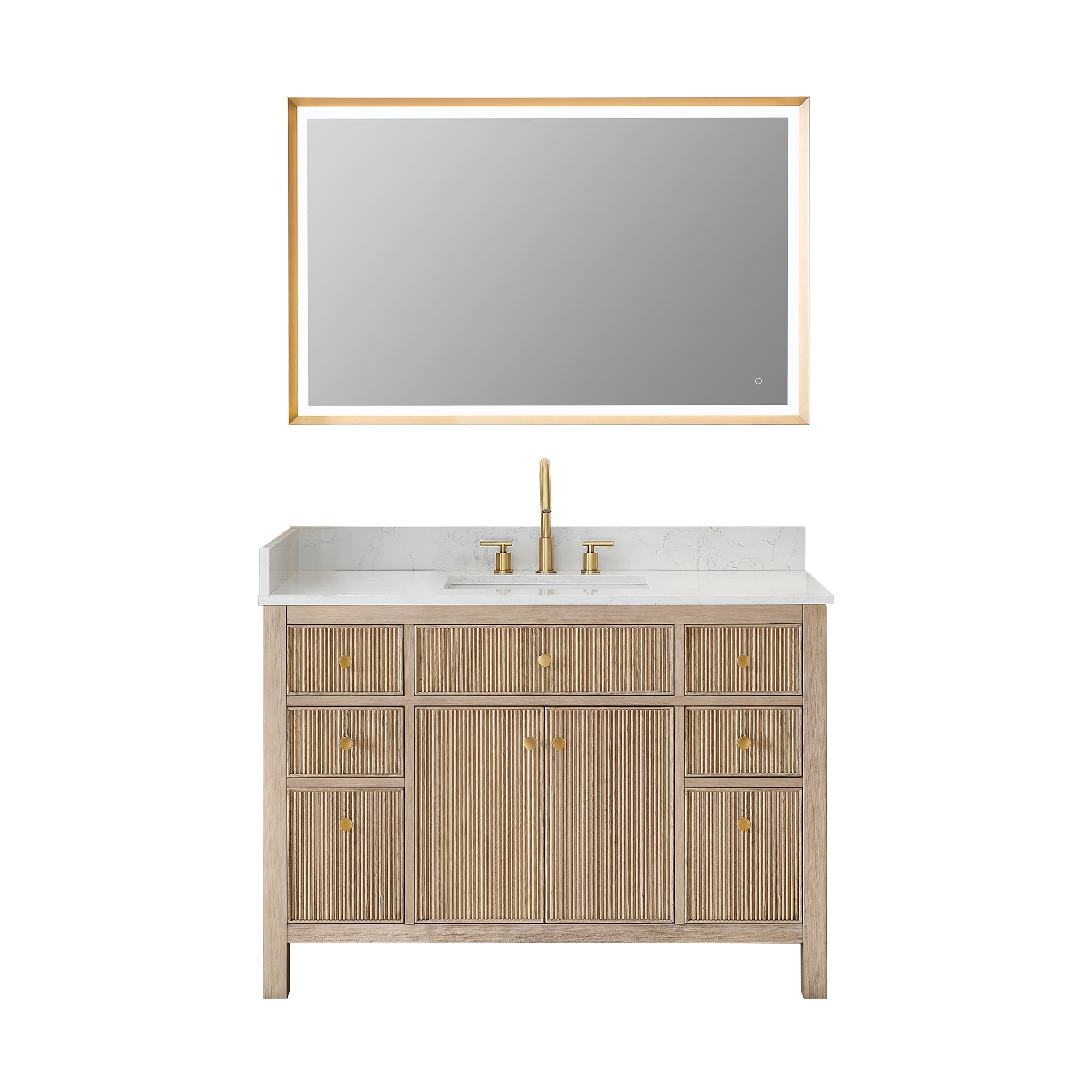 Cerrito 48" Single Bathroom Vanity with Grain White Engineered Stone Countertop