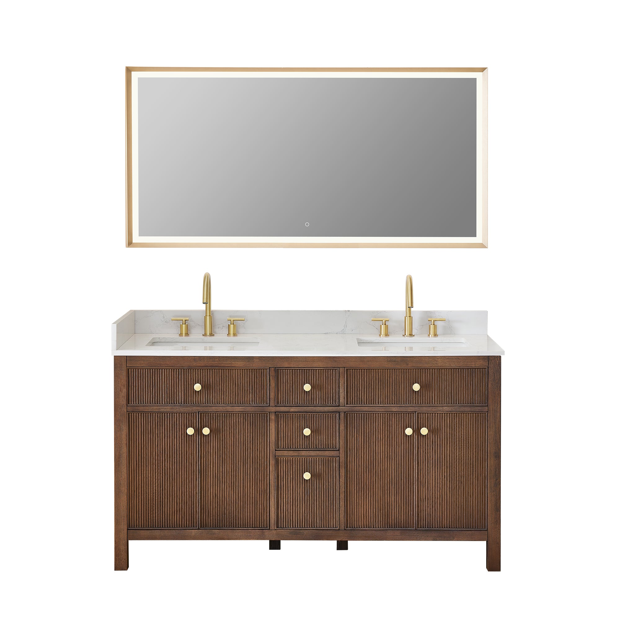 Cerrito 60" Double Bathroom Vanity with Grain White Engineered Stone Countertop