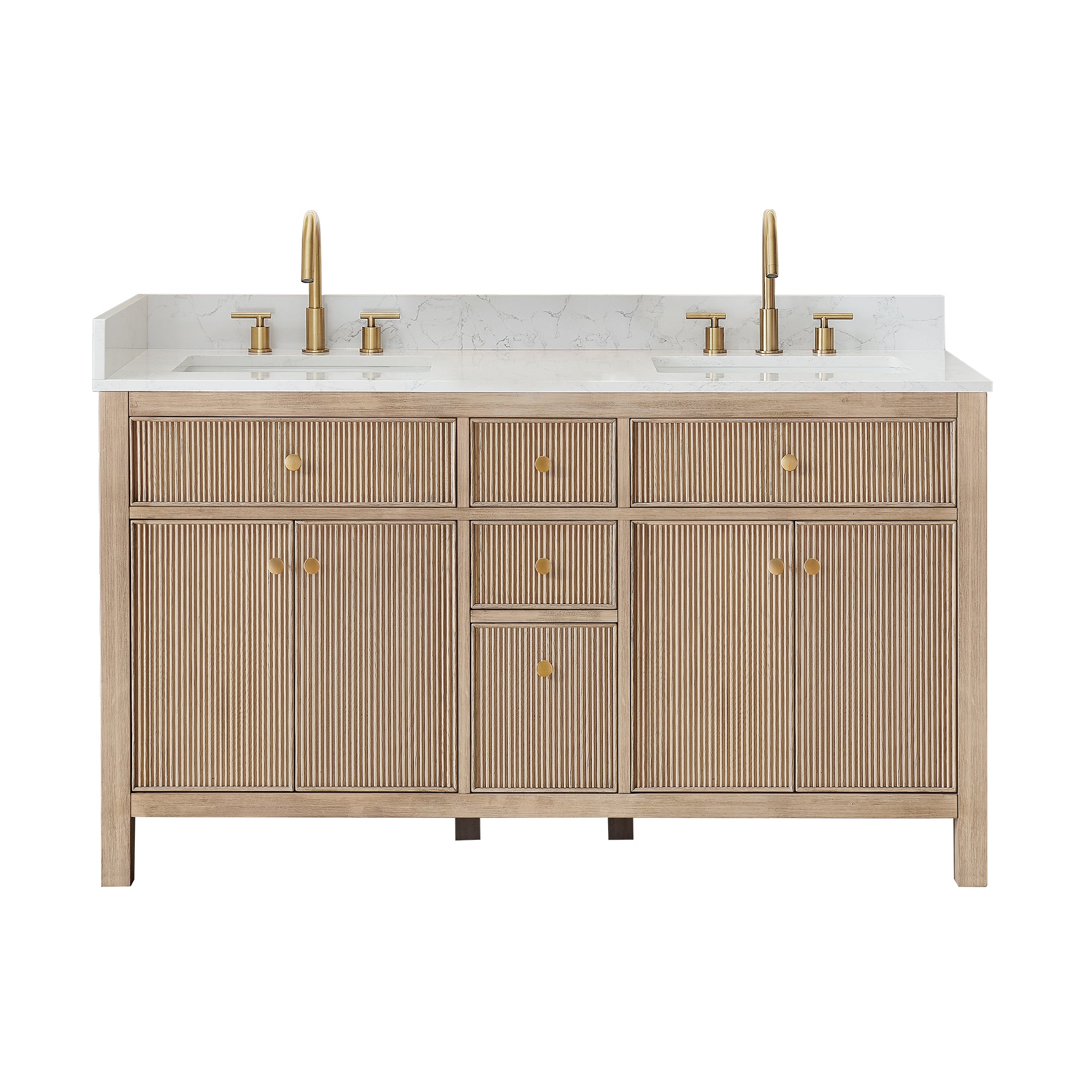 Cerrito 60" Double Bathroom Vanity with Grain White Engineered Stone Countertop