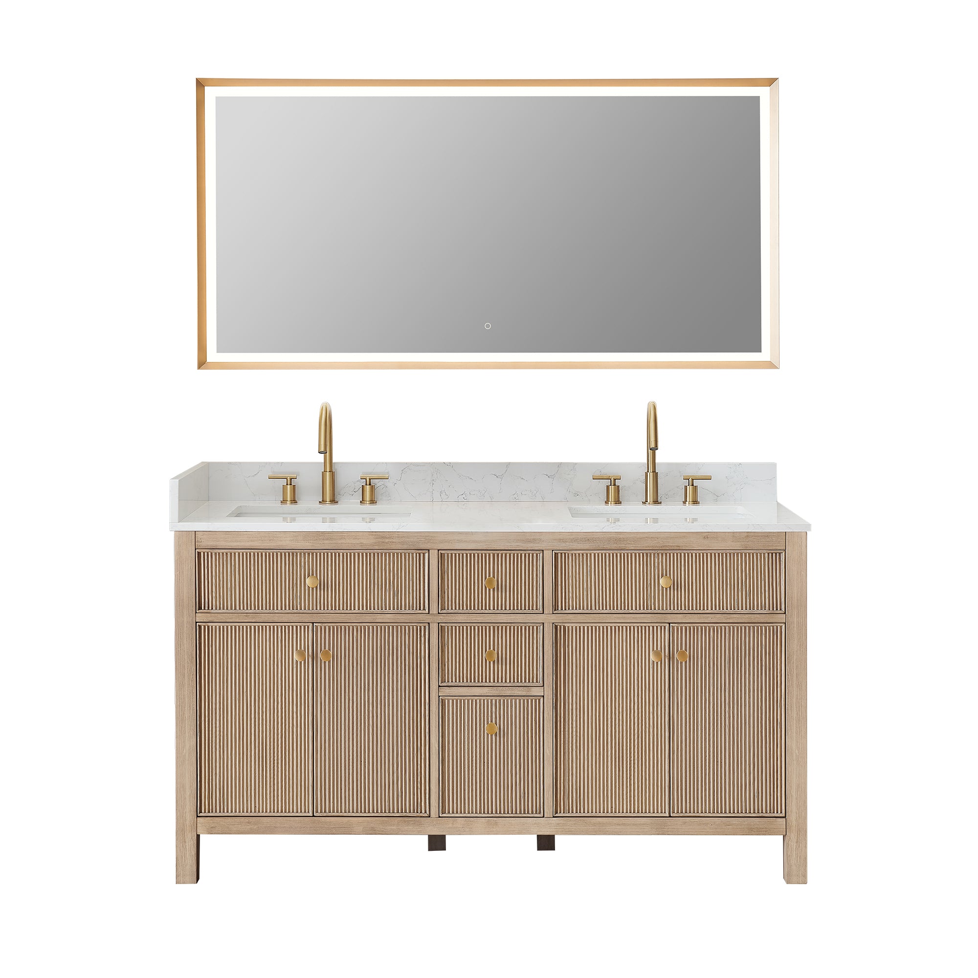 Cerrito 60" Double Bathroom Vanity with Grain White Engineered Stone Countertop