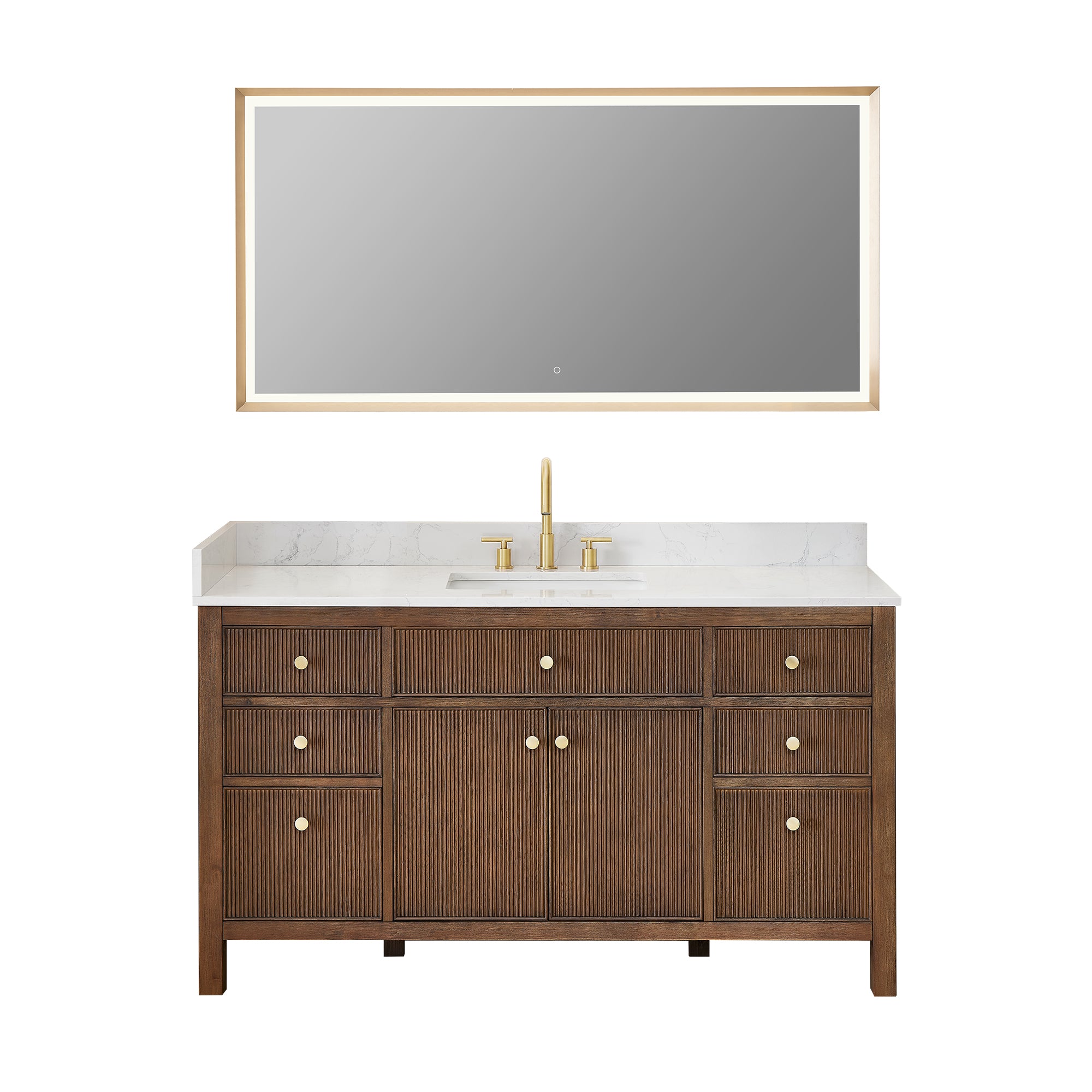 Cerrito 60" Single Bathroom Vanity with Grain White Engineered Stone Countertop