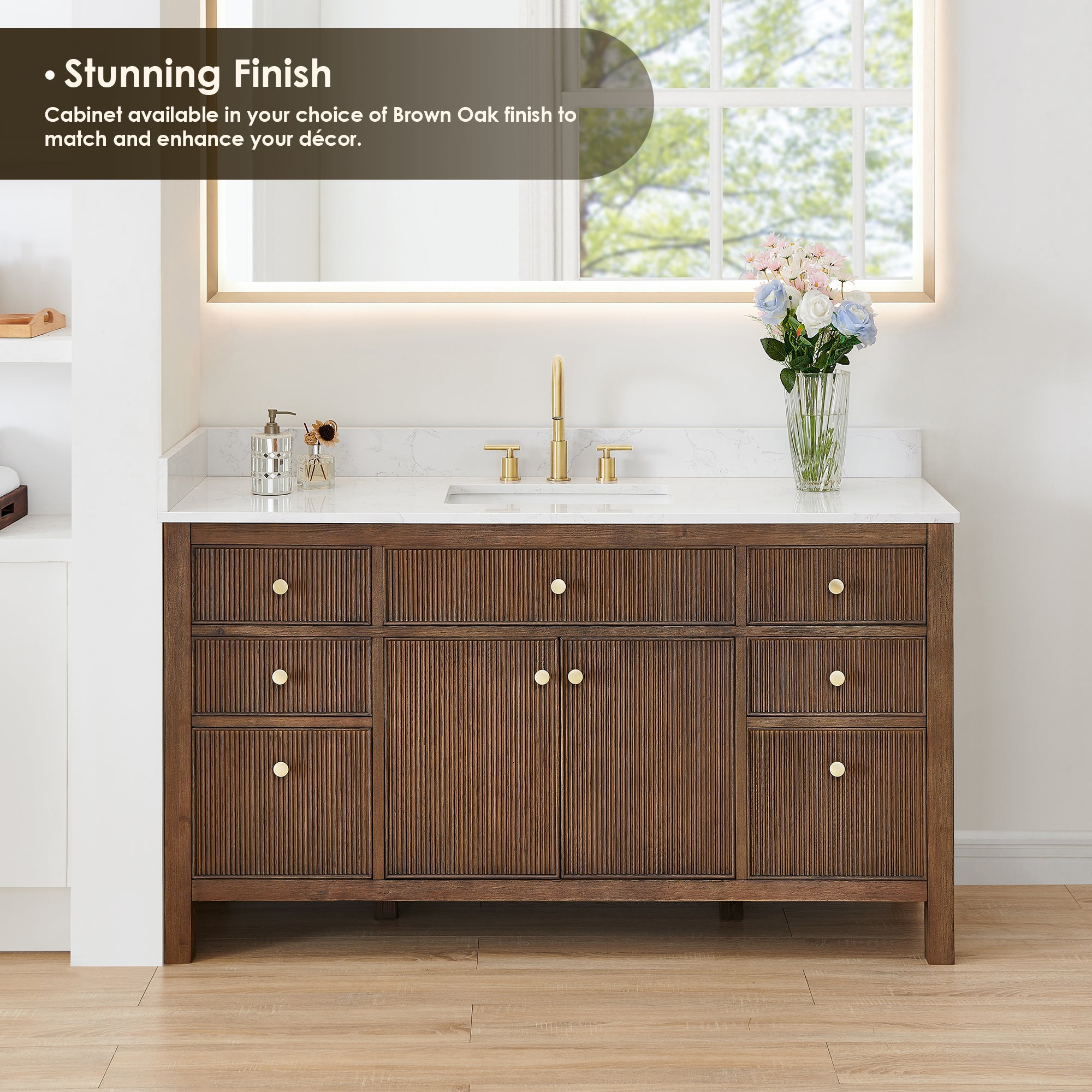 Cerrito 60" Single Bathroom Vanity with Grain White Engineered Stone Countertop