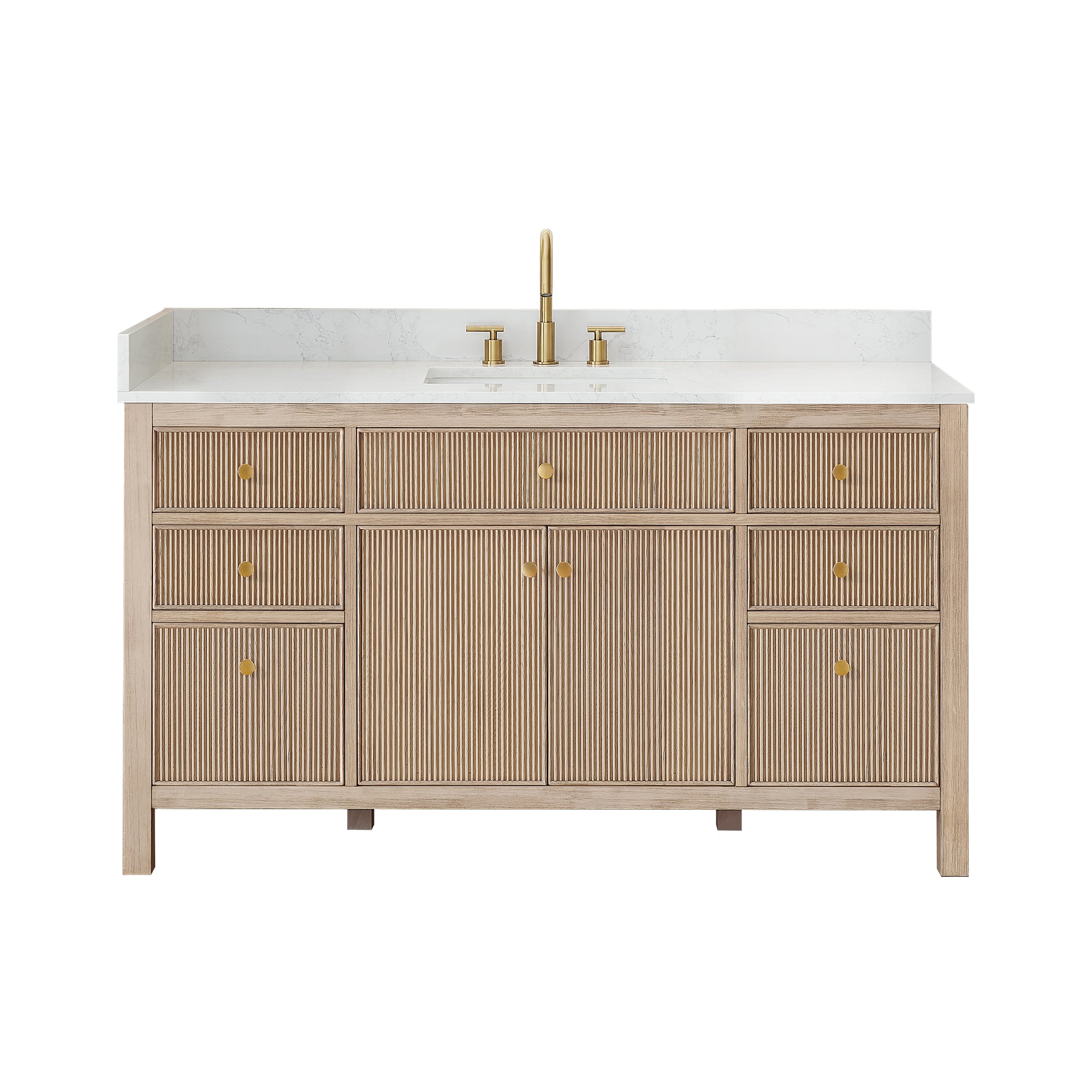 Cerrito 60" Single Bathroom Vanity with Grain White Engineered Stone Countertop