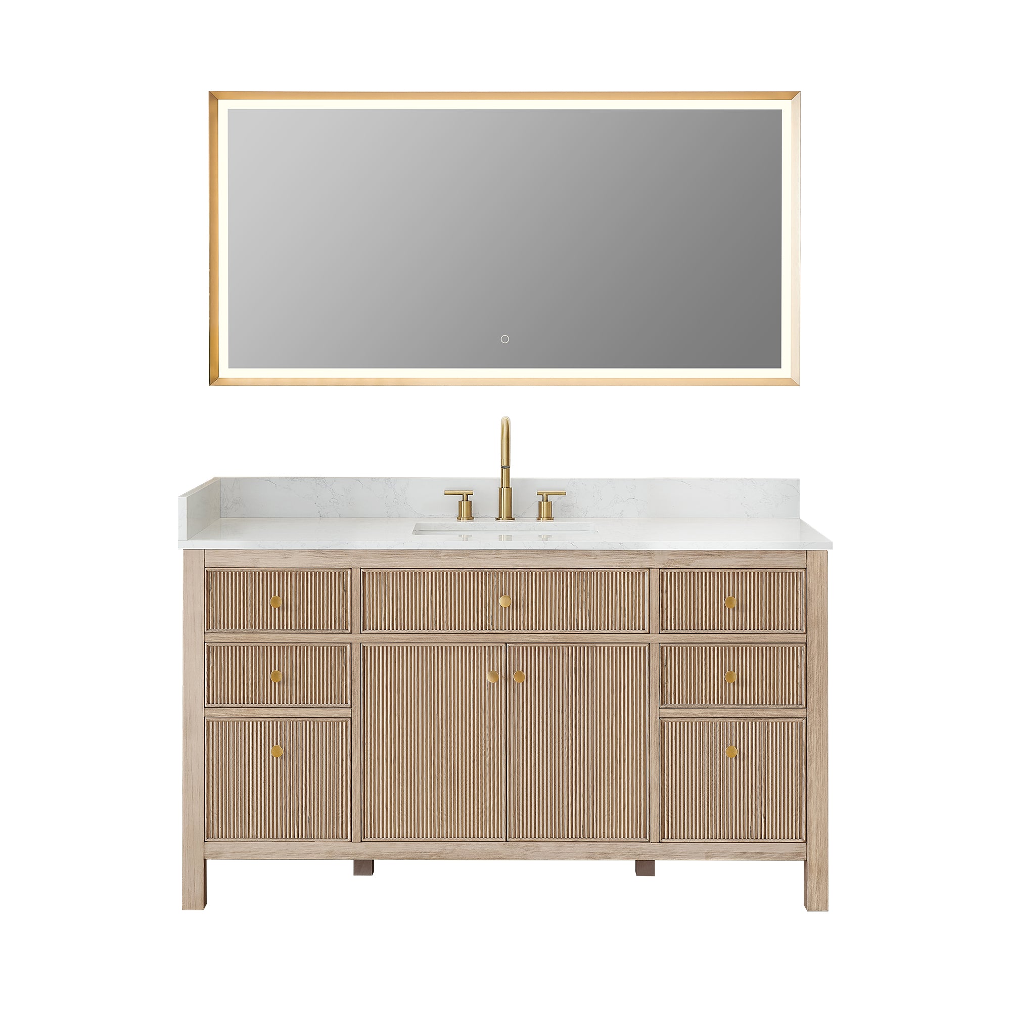 Cerrito 60" Single Bathroom Vanity with Grain White Engineered Stone Countertop