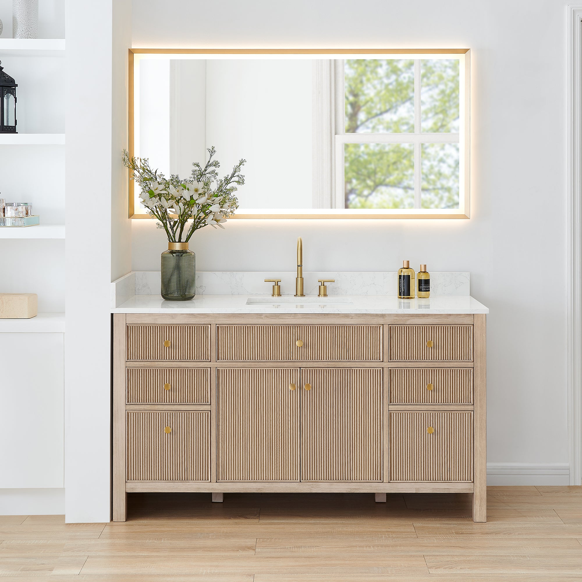 Cerrito 60" Single Bathroom Vanity with Grain White Engineered Stone Countertop