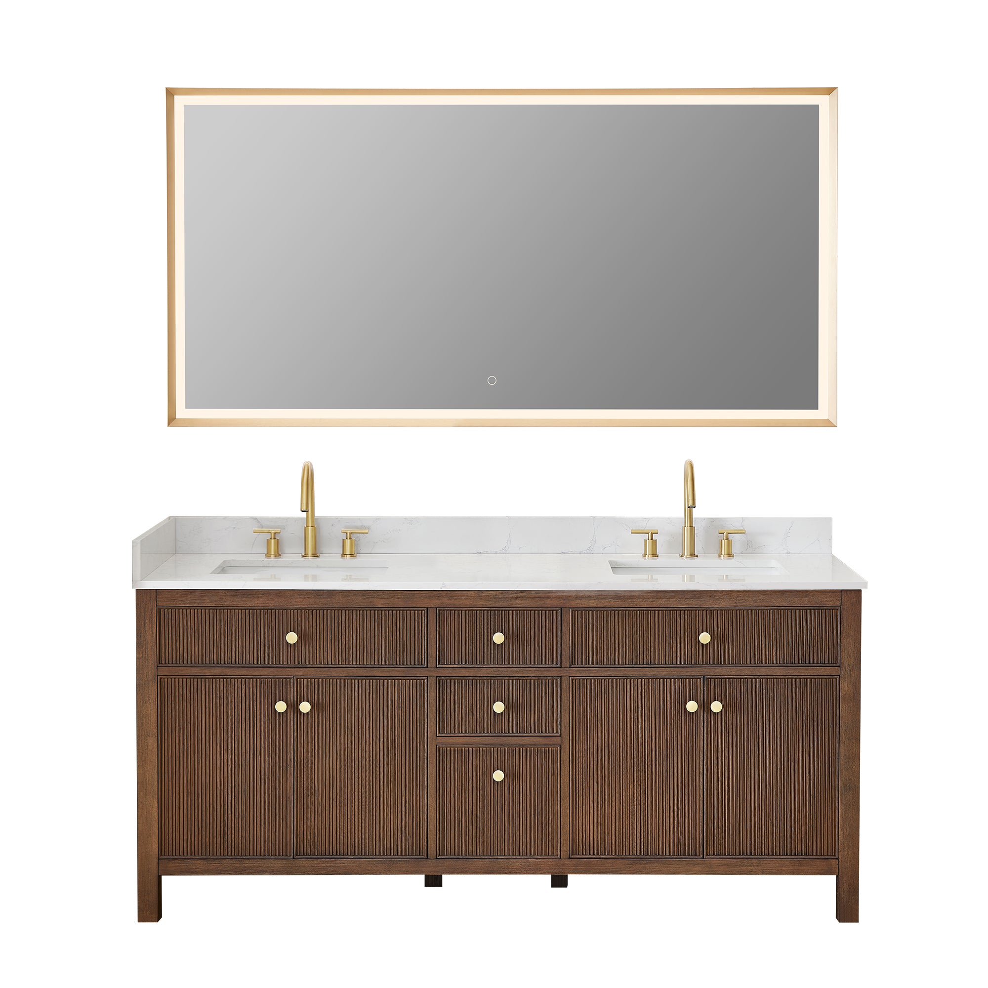 Cerrito 72" Double Bathroom Vanity with Grain White Engineered Stone Countertop