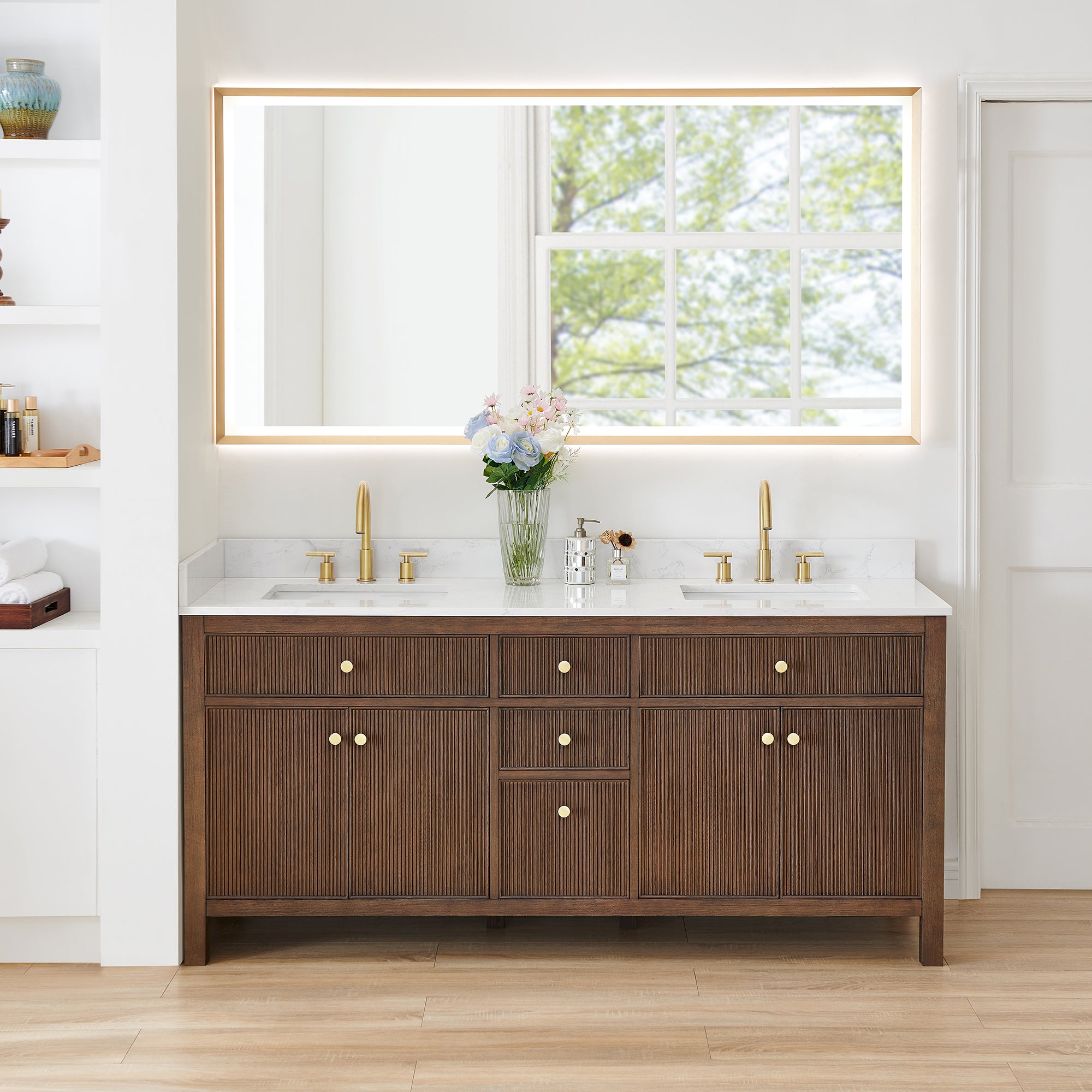 Cerrito 72" Double Bathroom Vanity with Grain White Engineered Stone Countertop