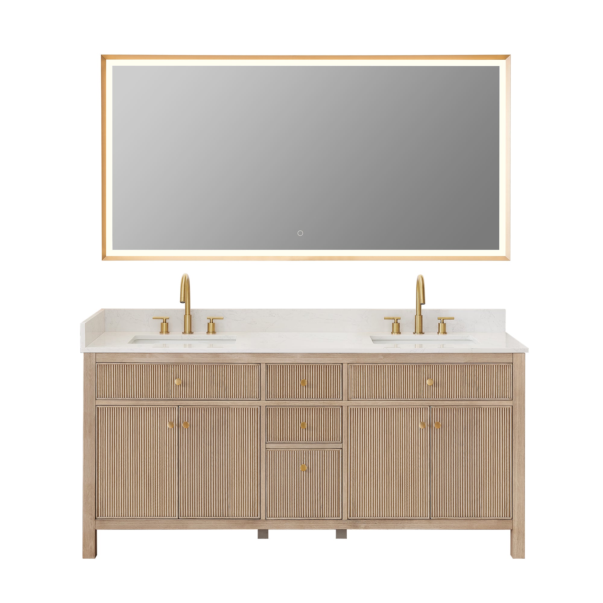 Cerrito 72" Double Bathroom Vanity with Grain White Engineered Stone Countertop