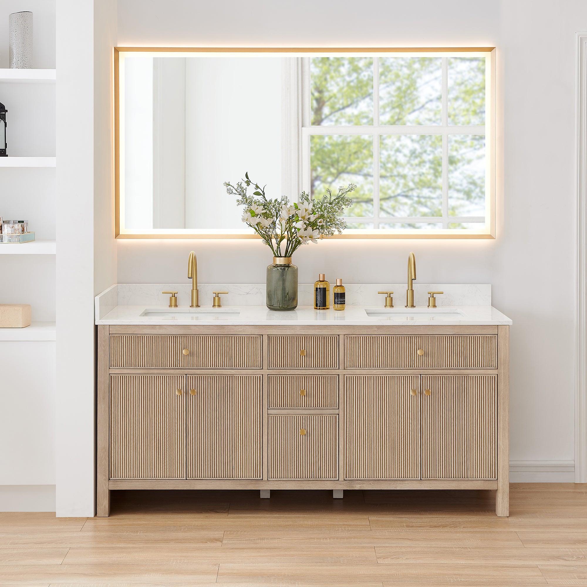 Cerrito 72" Double Bathroom Vanity with Grain White Engineered Stone Countertop