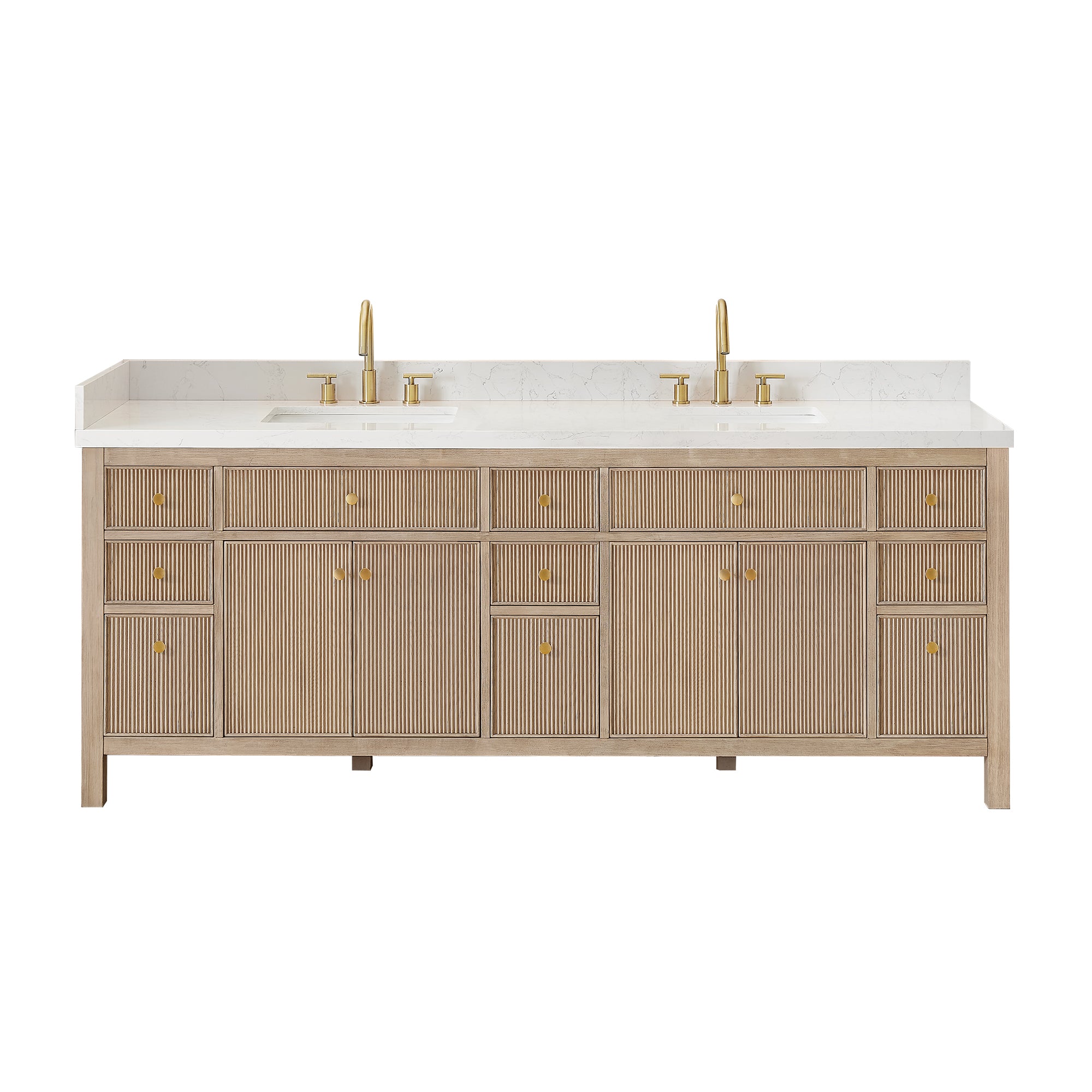 Cerrito 84" Double Bathroom Vanity with Grain White Engineered Stone Countertop