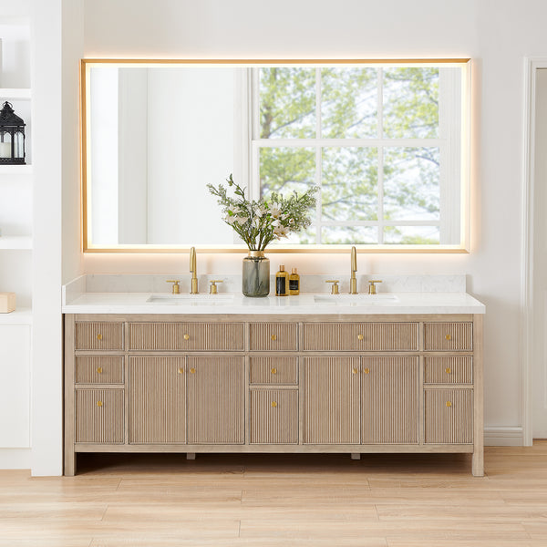 Cerrito 84" Double Bathroom Vanity with Grain White Engineered Stone Countertop