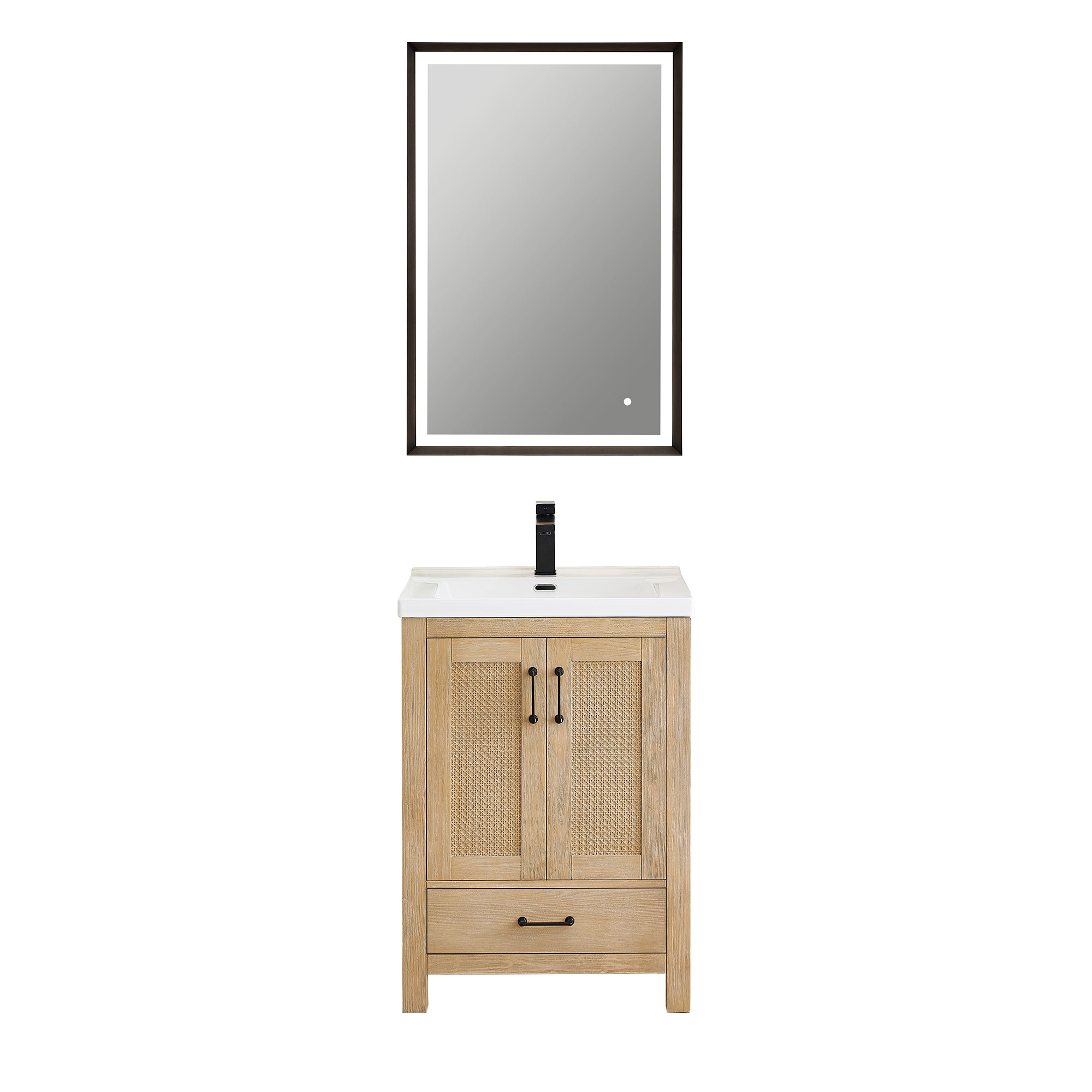 Bondi 24" Single Bathroom Vanity in Light Brown with White Ceramic Drop-in Sink