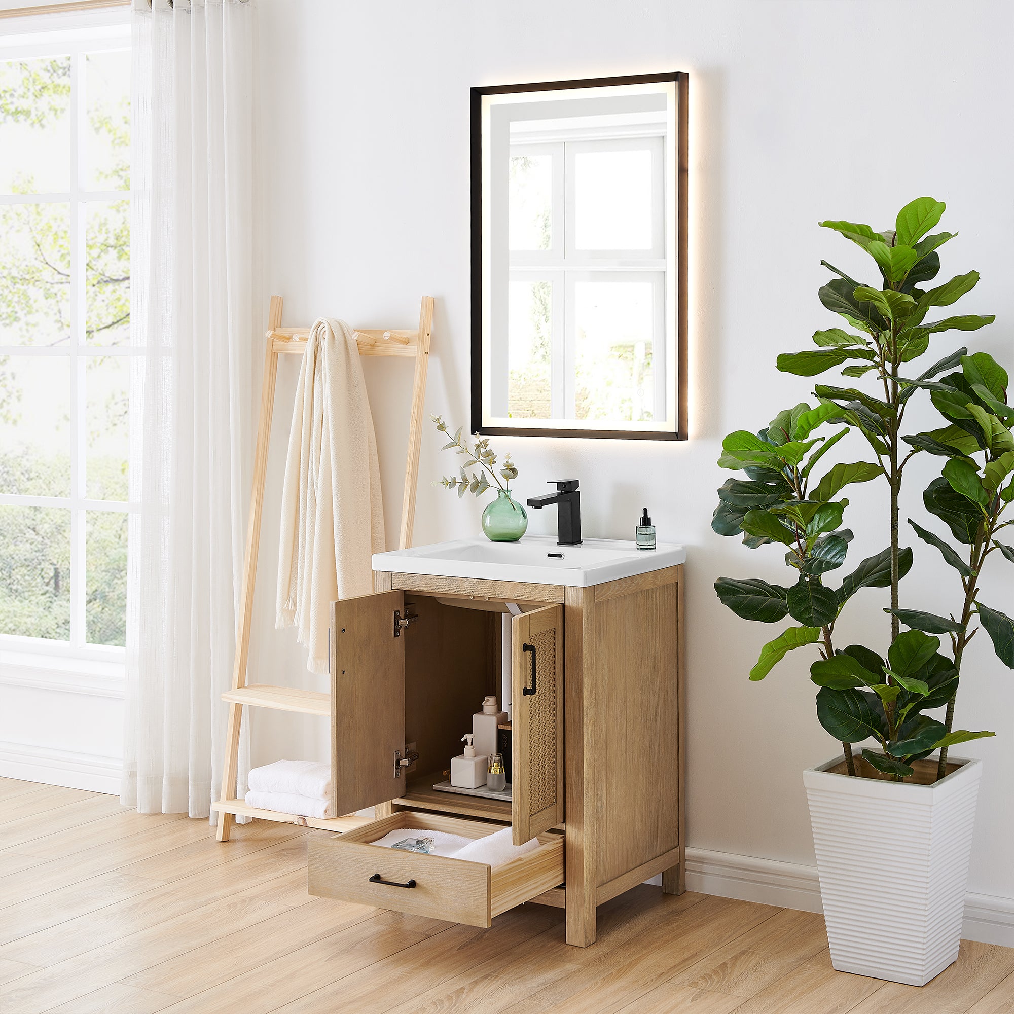 Bondi 24" Single Bathroom Vanity in Light Brown with White Ceramic Drop-in Sink