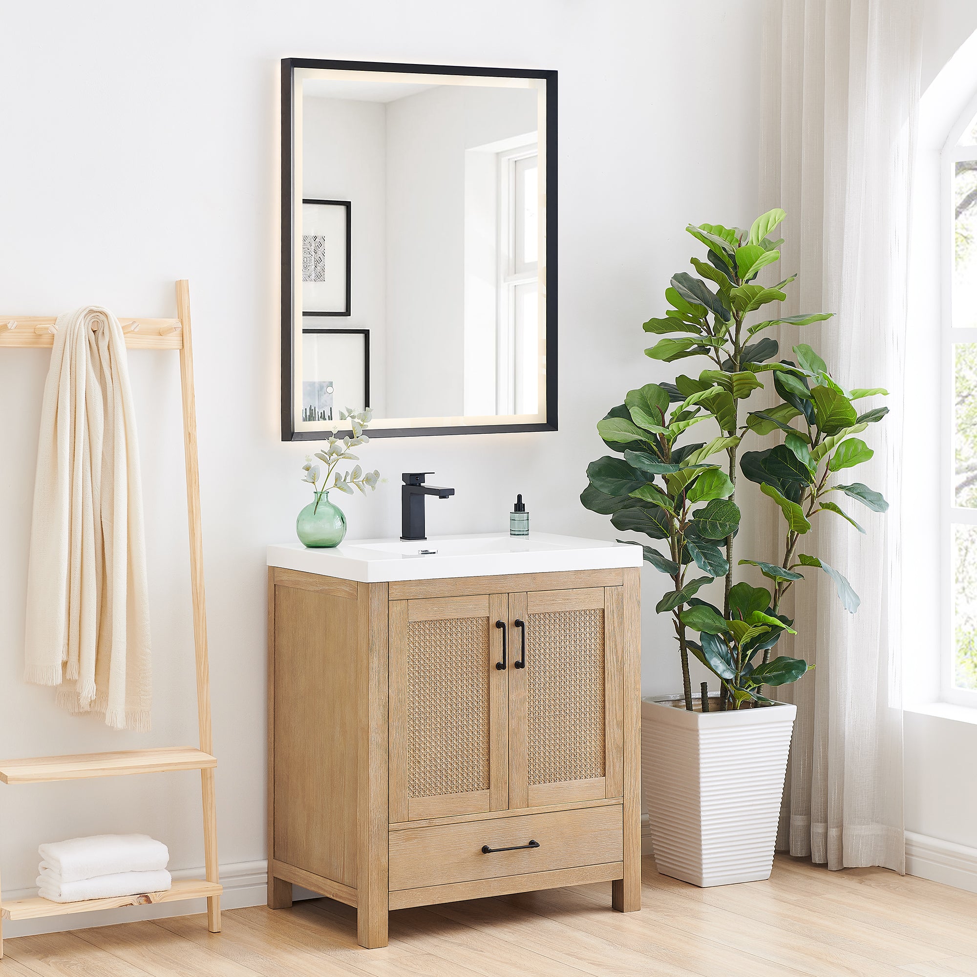 Bondi 30" Single Bathroom Vanity in Light Brown with White Artificial Drop-in Sink