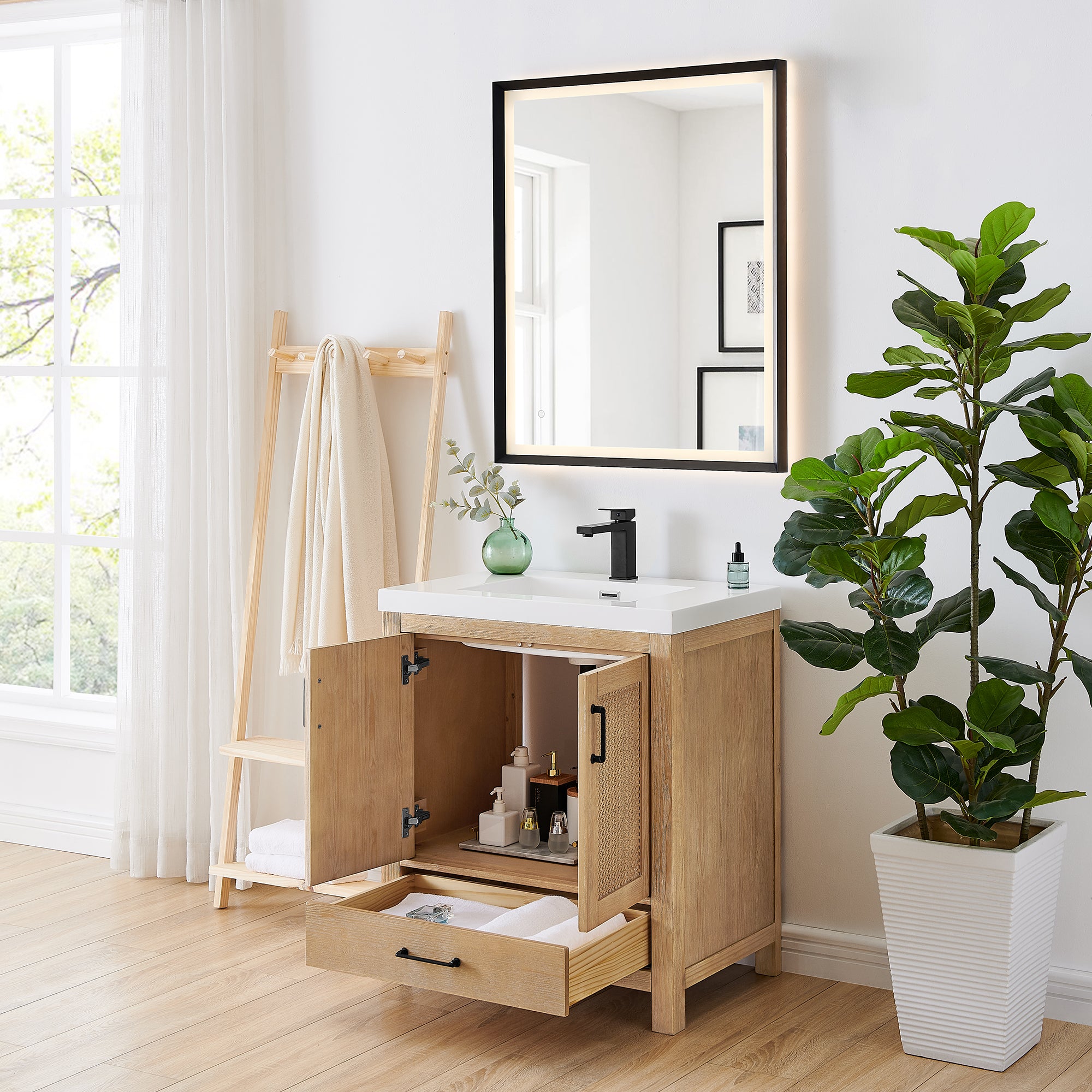 Bondi 30" Single Bathroom Vanity in Light Brown with White Artificial Drop-in Sink