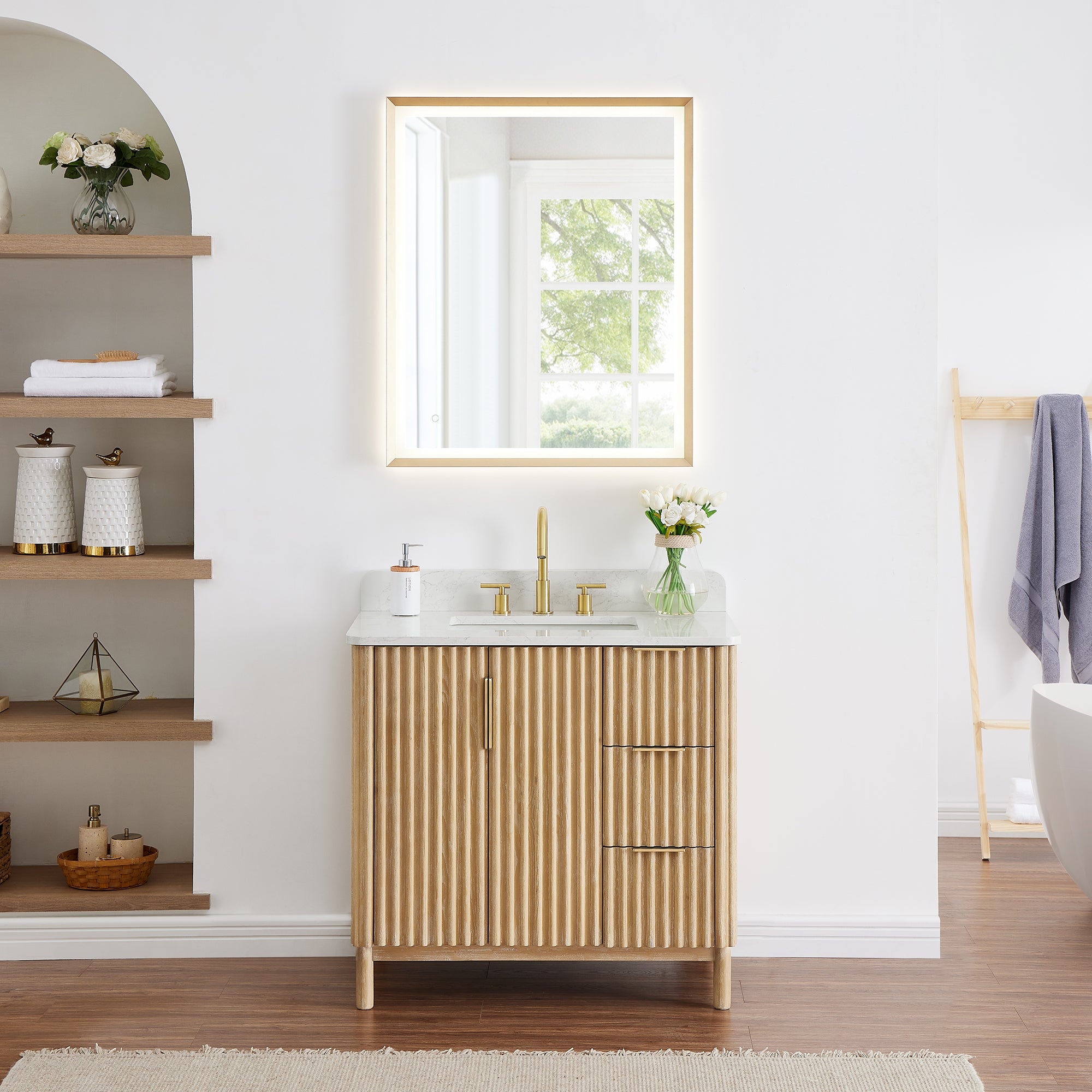 Sierra 36" Single Bathroom Vanity in Light Brown with Engineered Stone Countertop