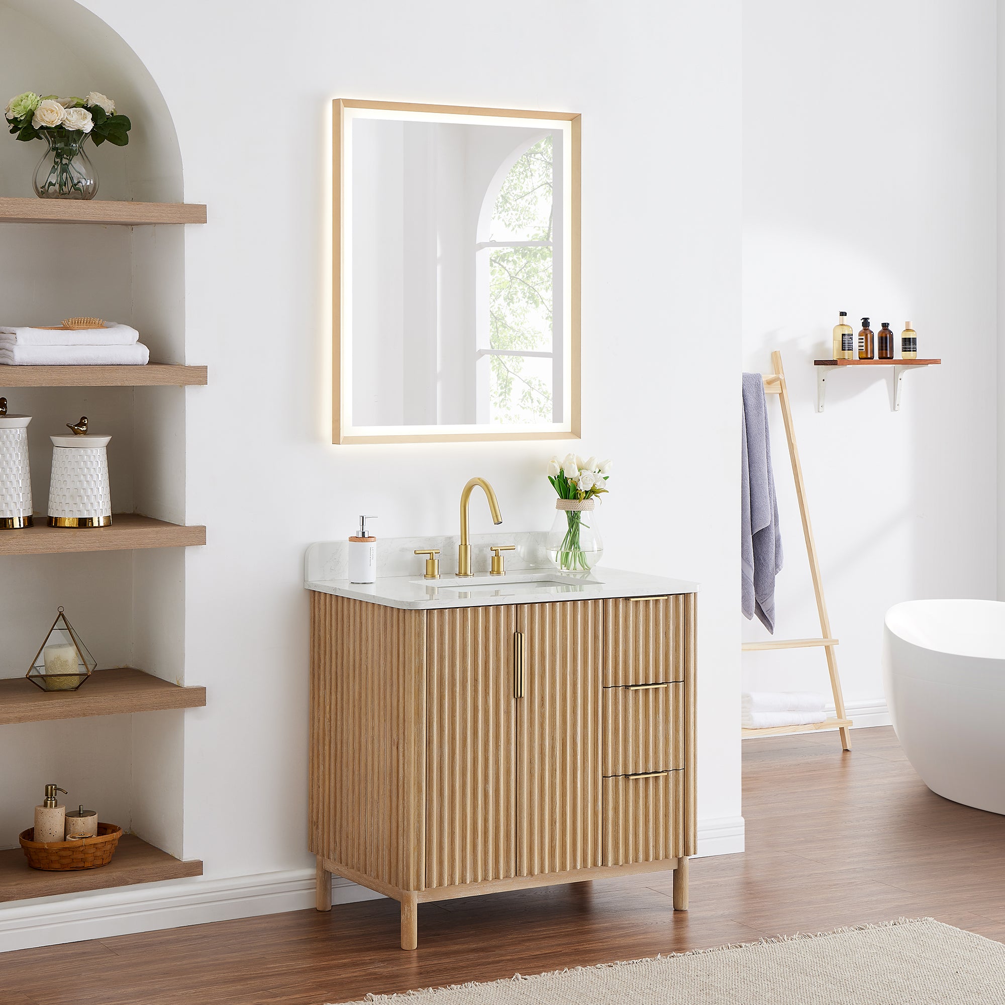 Sierra 36" Single Bathroom Vanity in Light Brown with Engineered Stone Countertop