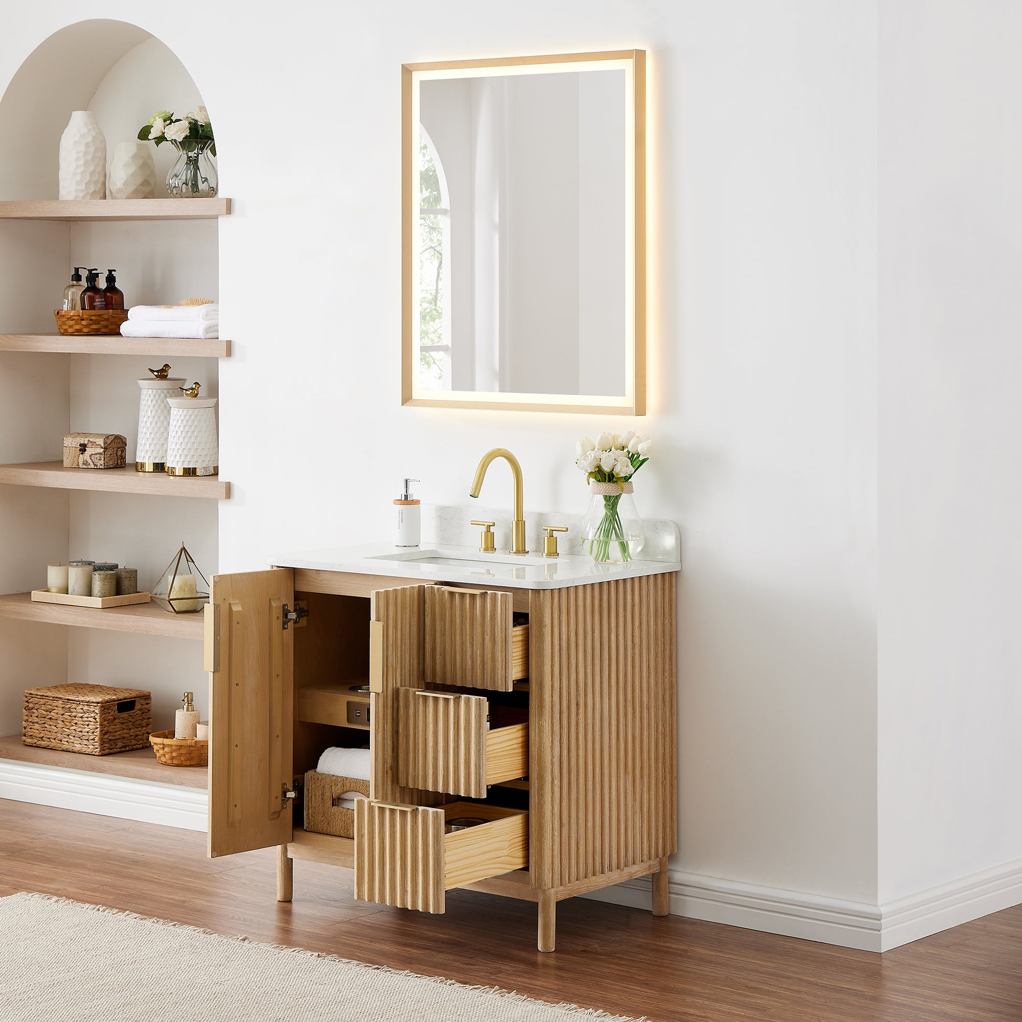 Sierra 36" Single Bathroom Vanity in Light Brown with Engineered Stone Countertop